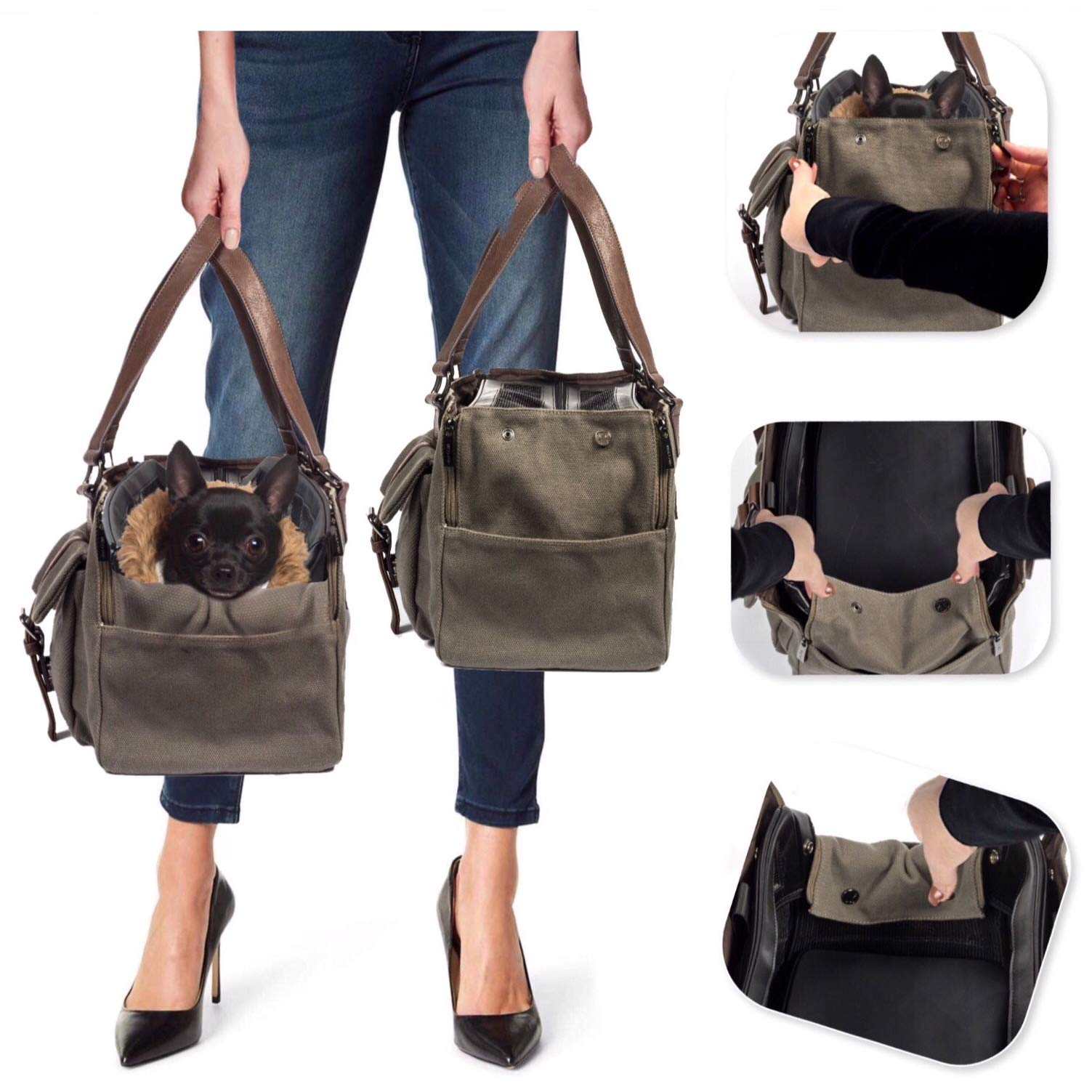 Interchangeable Shell Tote Pet Carrier - Black Canvas Weekend Travel Bag for Dogs & Cats | Compatible with Base Carrier Only | Perfect for Air Travel, Road Trips & Vet Visits