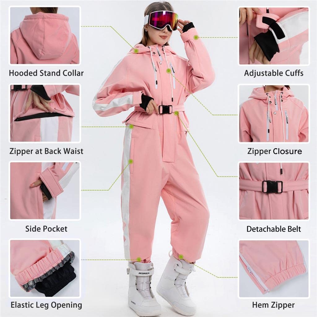 ALSOGO Women's Waterproof Insulated Ski Suit - Winter Snowsuit Jumpsuit with Detachable Belt for Skiing, Snowboarding & Outdoor Activities | Warm Snowwear for Cold Weather Adventures
