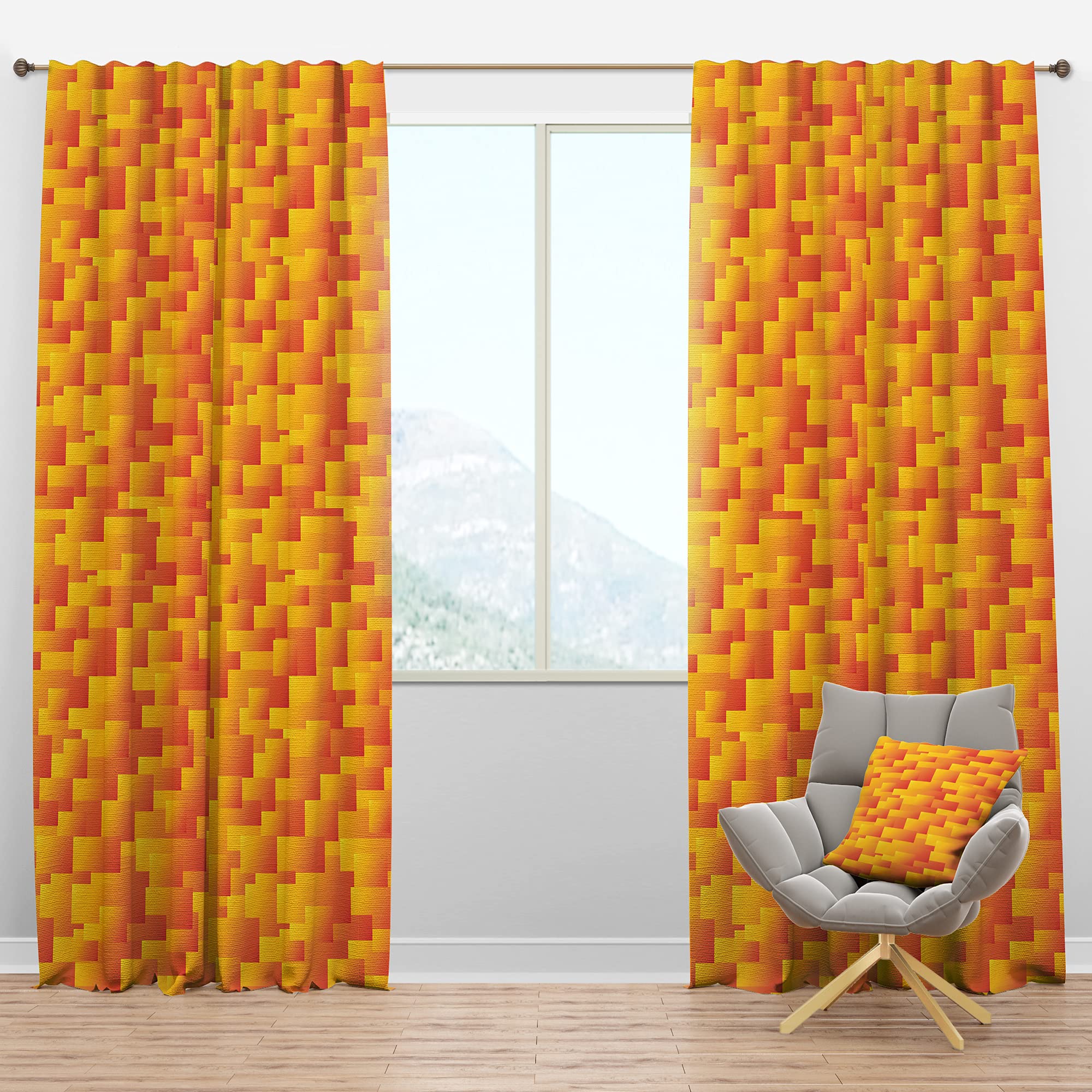 DesignQ Blackout Curtains - Retro Square Design VIII - Thermal Insulated Single Panel (52x108 inches) for Bedroom & Living Room - Noise Reducing & Energy Saving Window Drapes for Better Sleep & Home Decor