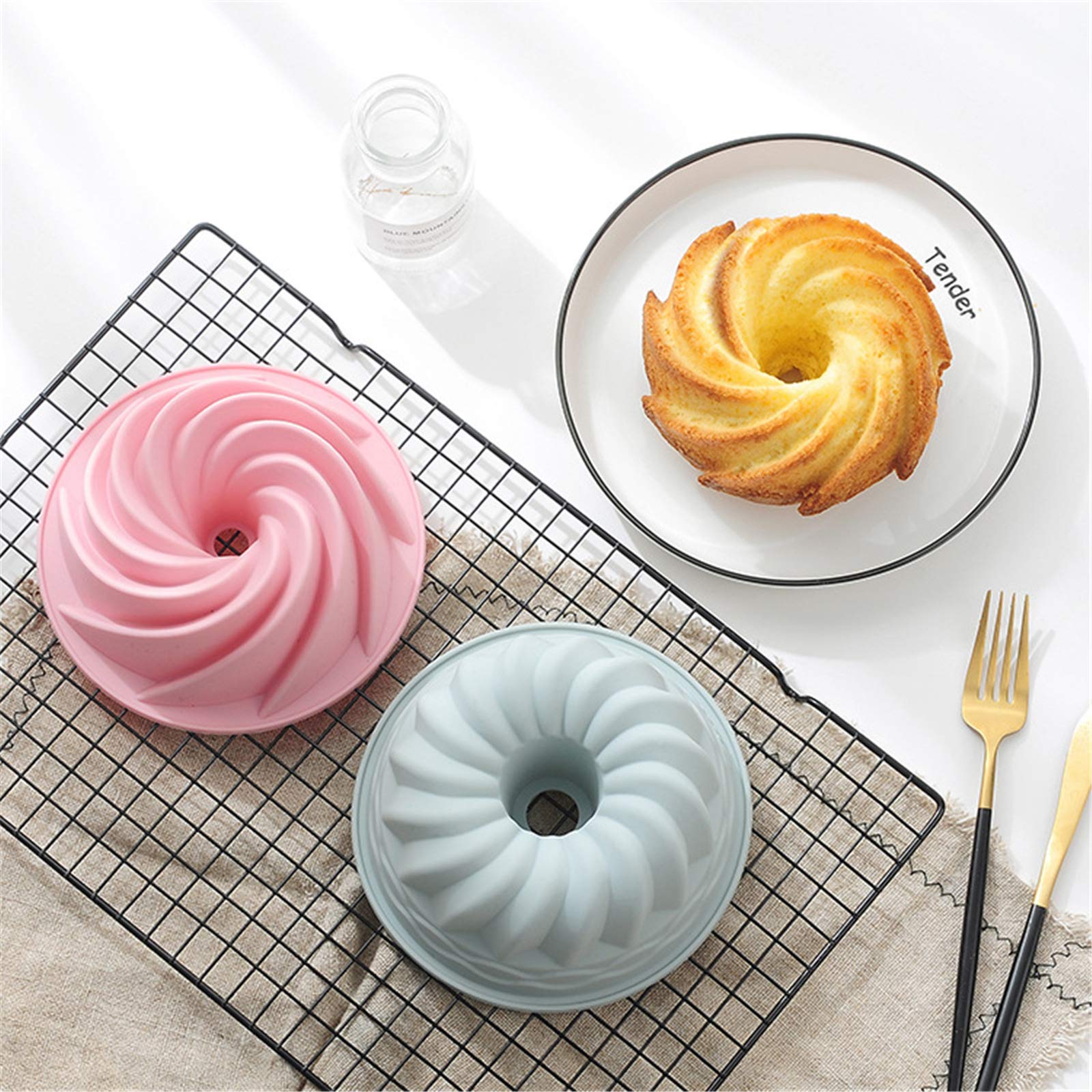 Non-Stick Silicone Cake Pans Set of 2 - 6 Inch Round Swirl Bundt & Mini Loaf Muffin Baking Molds for Pound Cake, Bread, Cupcakes - Perfect for Home Baking, Party Desserts & Holiday Treats (Pink)