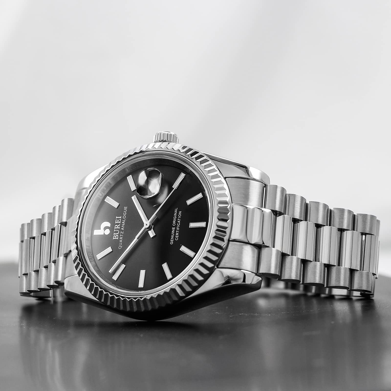 BUREI Luxury Men's Watches - Stainless Steel Analog Business Fashion Waterproof Watch for Men - Perfect Gift for Him - Ideal for Office, Formal Events & Everyday Wear