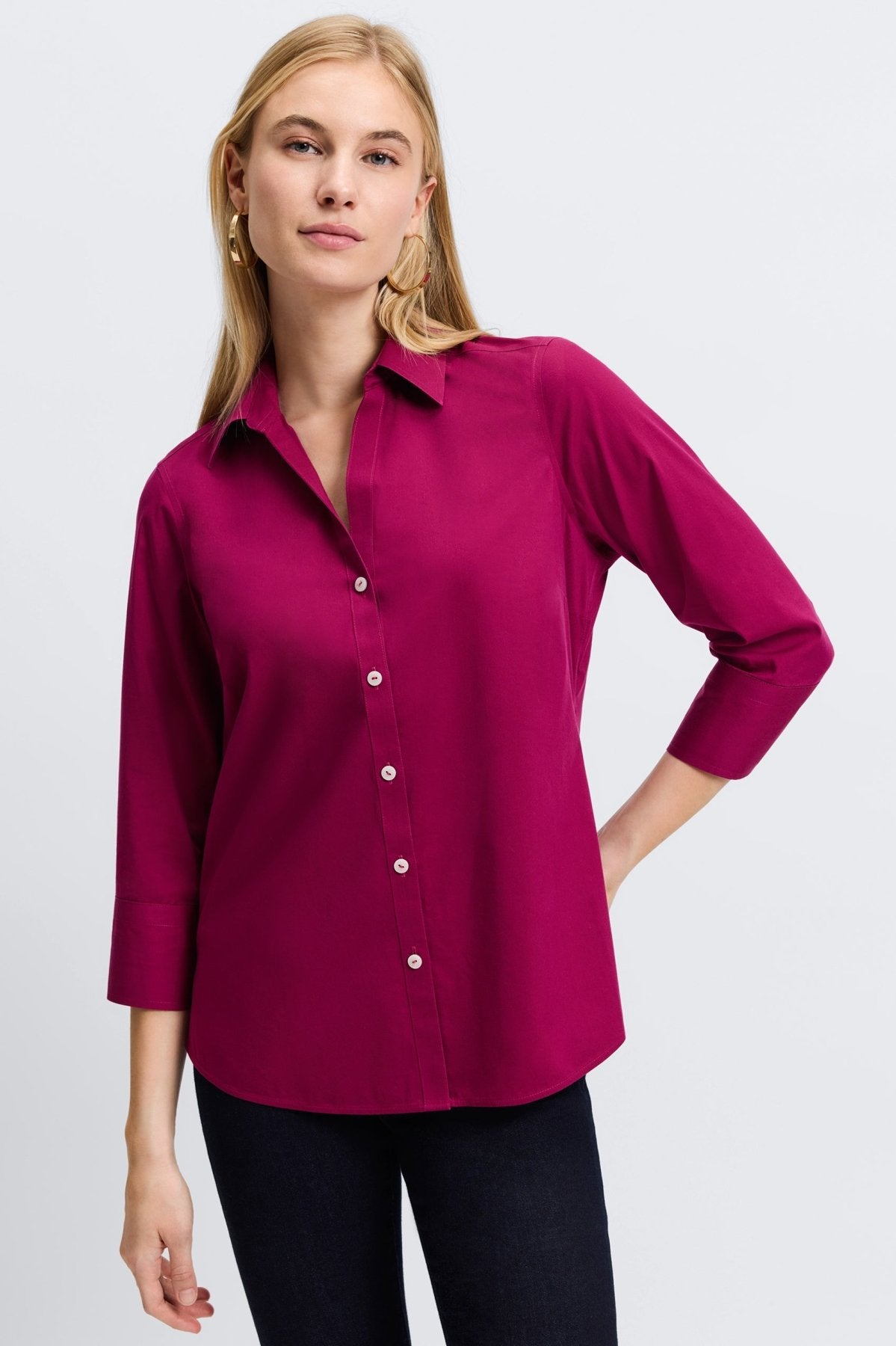 Mary No Iron Stretch 3/4 Sleeve Shirt - Wrinkle-Free Comfort Blouse for Women - Perfect for Office, Travel & Casual Wear