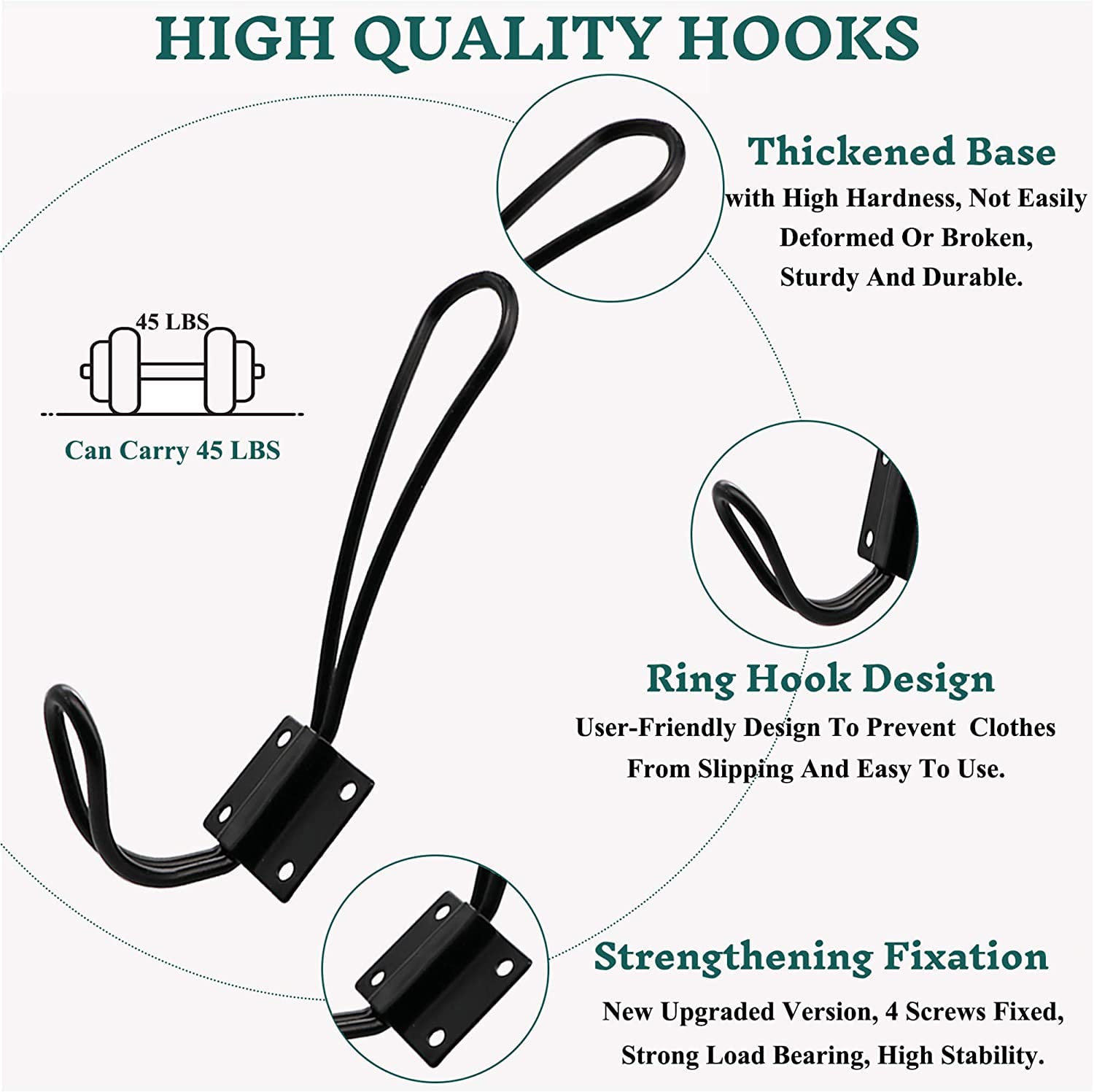 Rustic Farmhouse Wall Hooks - 12 Pack Black Vintage Coat Hooks with Metal Screws, Double Hanging Organizer for Entryway, Bedroom & Bathroom - Perfect for Coats, Hats, Bags & Towels