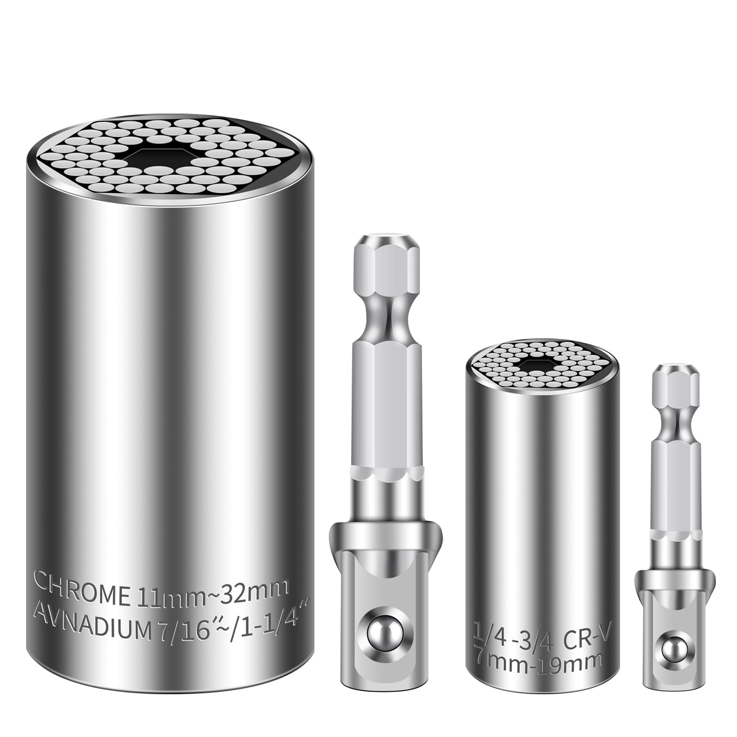 Universal Socket Set (11-32mm & 7-19mm) - Multi-Function Super Socket Tool Kit with Power Drill Adapters - Perfect for Unscrewing Any Bolt - Ideal Gifts for Men, Father, Dad, Husband & DIY Handyman (4PCS) - Great for Automotive Repair, Home Improvement & Mechanical Projects