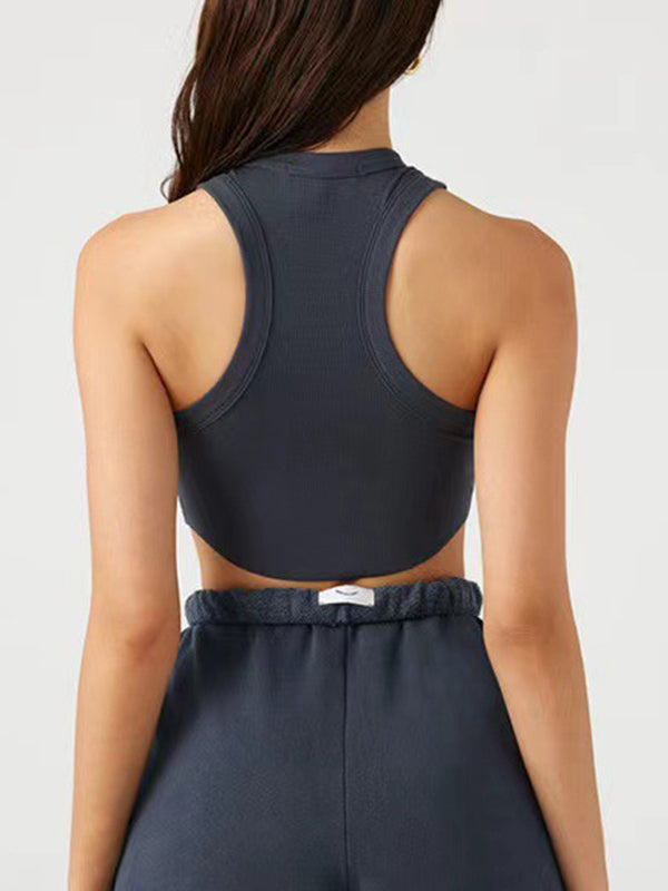 ZASUWA Women's Solid Color Ribbed Elastic Tight Tank Top with Built-in Chest Pads - Perfect for Yoga, Workout & Everyday Wear