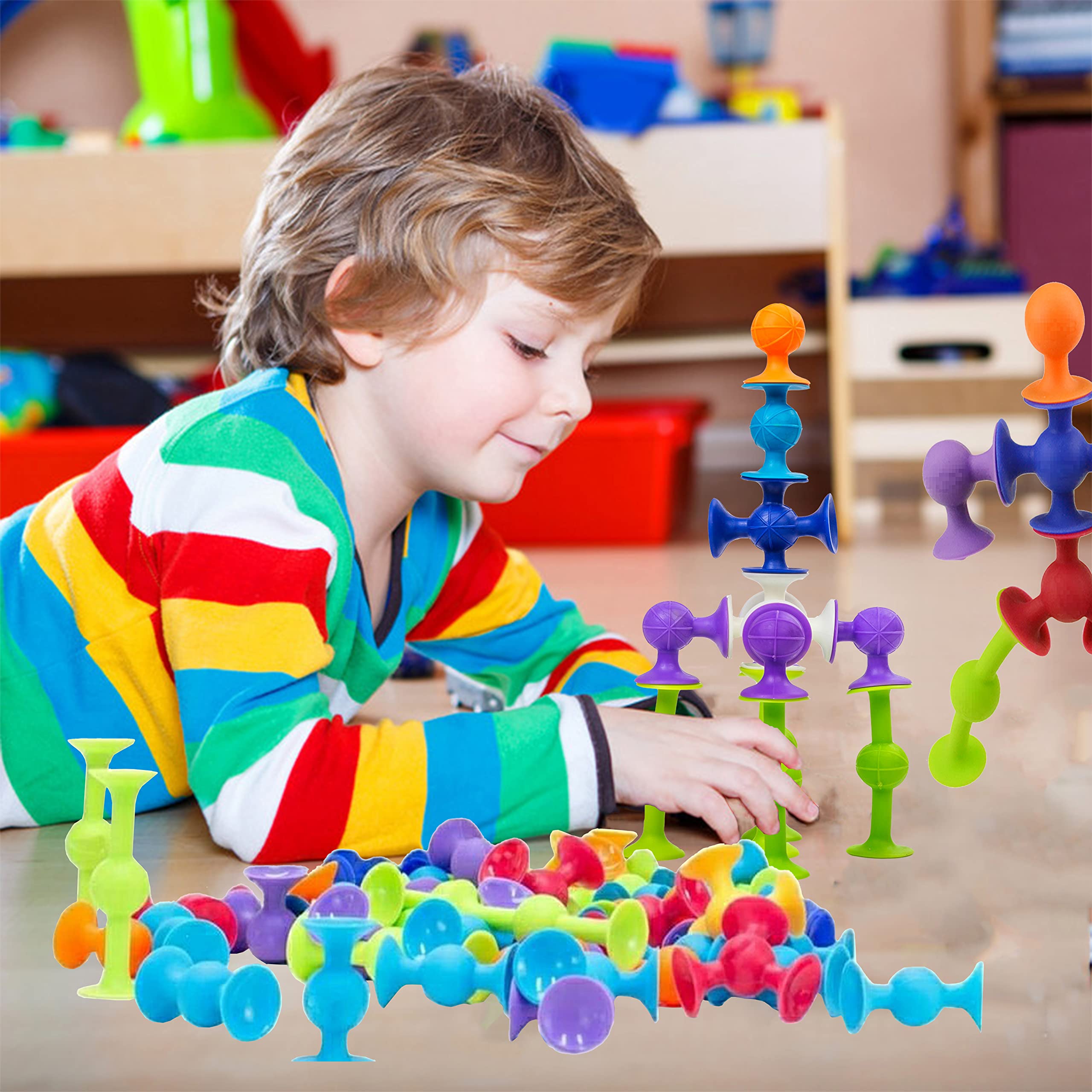 36-Piece Silicone Suction Bath Toys for Kids - Stacking, Sorting & Educational Toddler Toys with Strong Suction Cups | Fun Bath Time Learning & Easter Basket Stuffers for Preschoolers