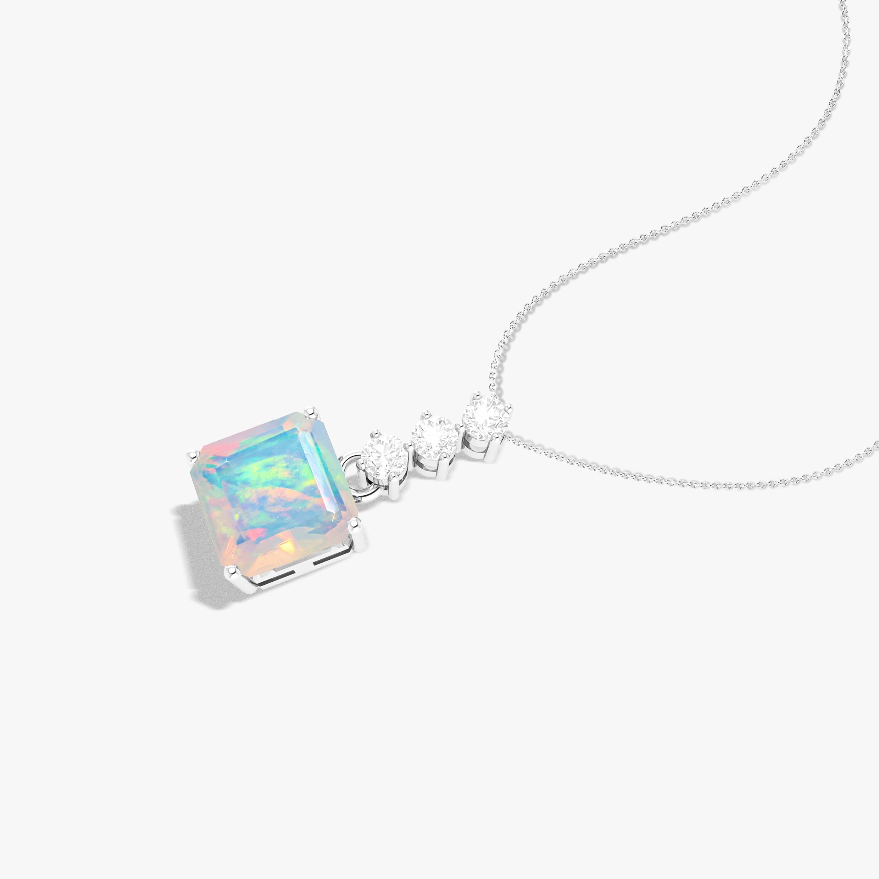 Multifire White Opal Octagon Gemstone Pendant Necklace - Elegant Handmade Jewelry for Women, Perfect for Weddings, Parties & Special Occasions