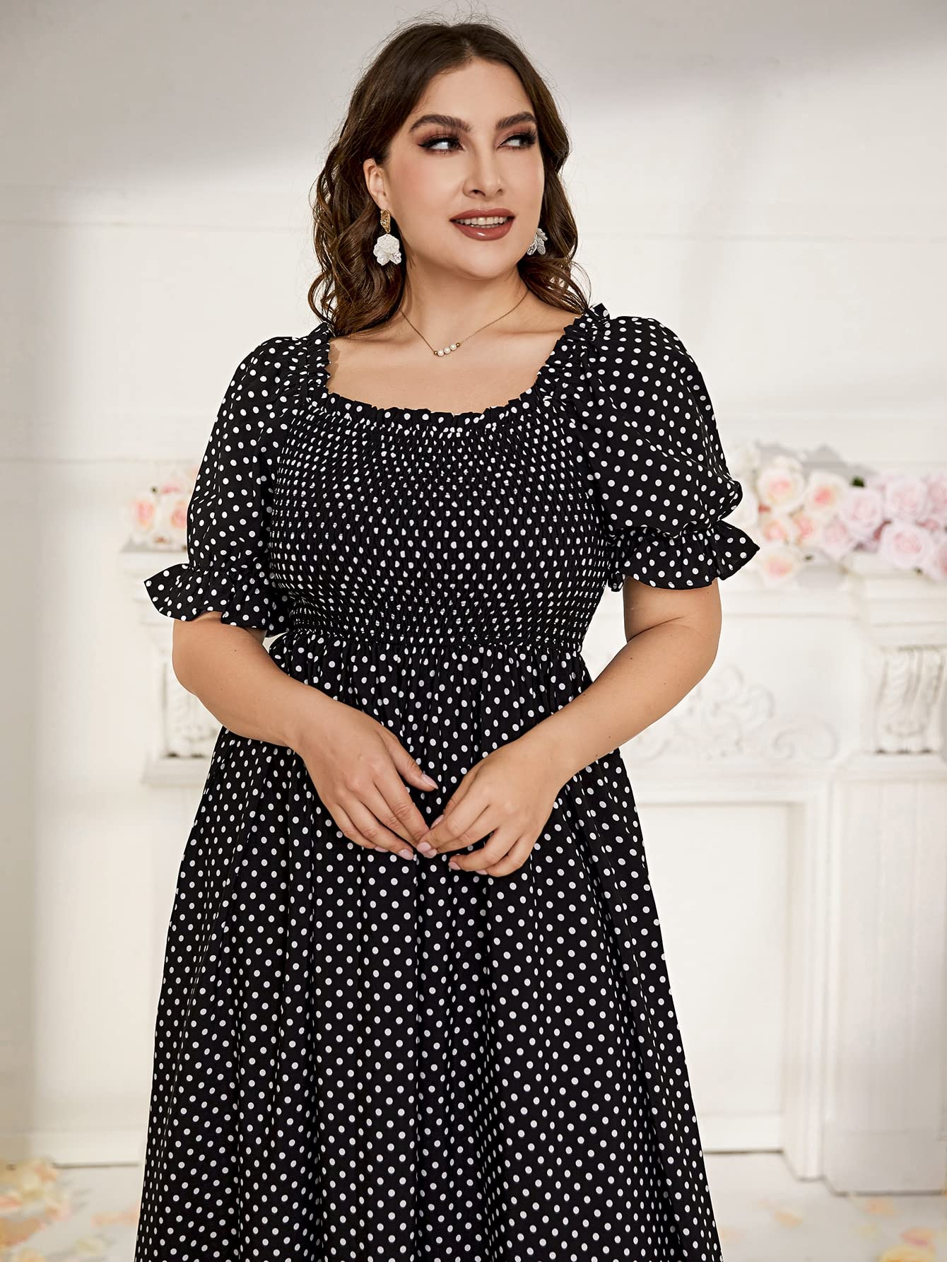 Plus Size Boho Floral Maxi Dress for Women - Curvy Short Sleeve Shirred Square Neck Long Dress | Perfect for Beach Vacations, Summer Parties & Boho Fashion