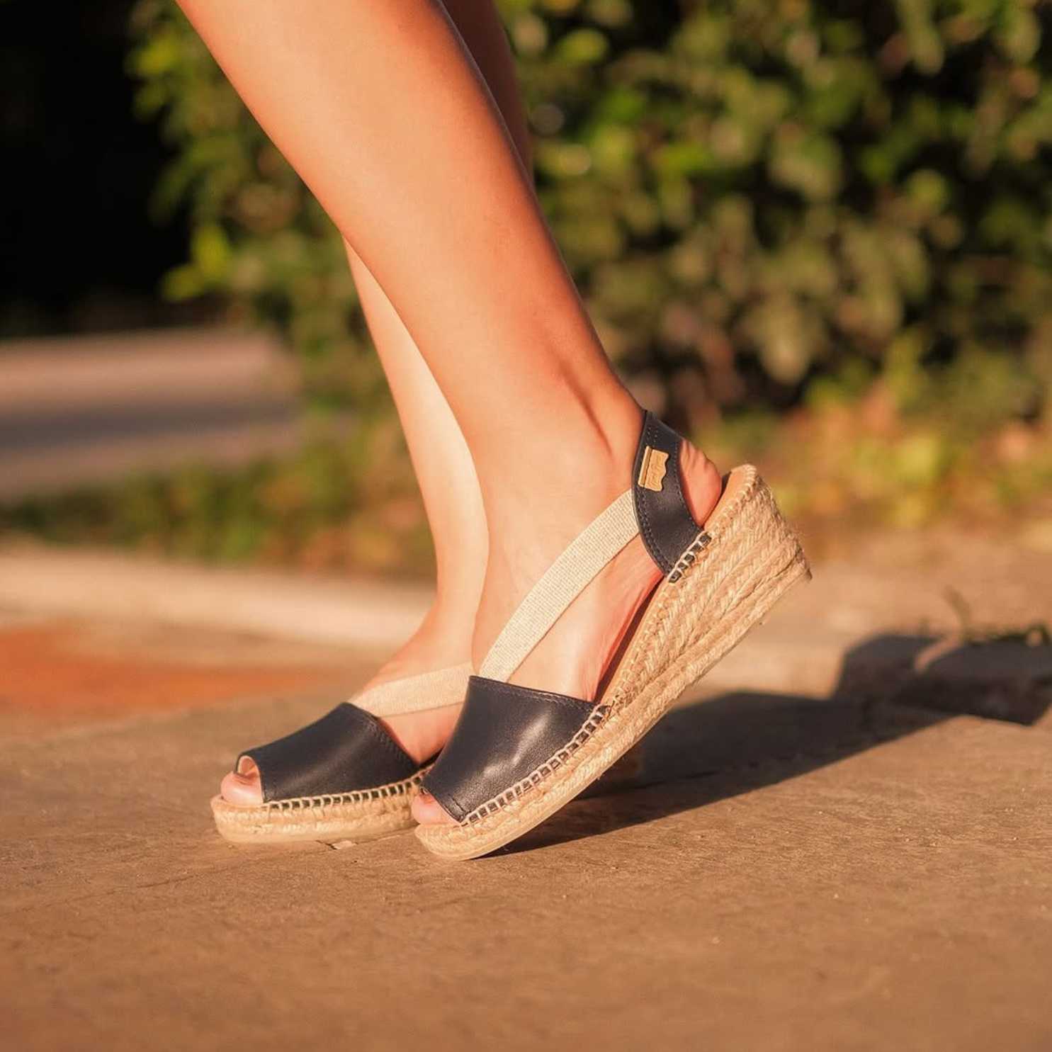 Women's Plain Leather Wedge Espadrilles - Comfortable Summer Sandals for Beach, Vacation & Casual Outings | Teide P Collection