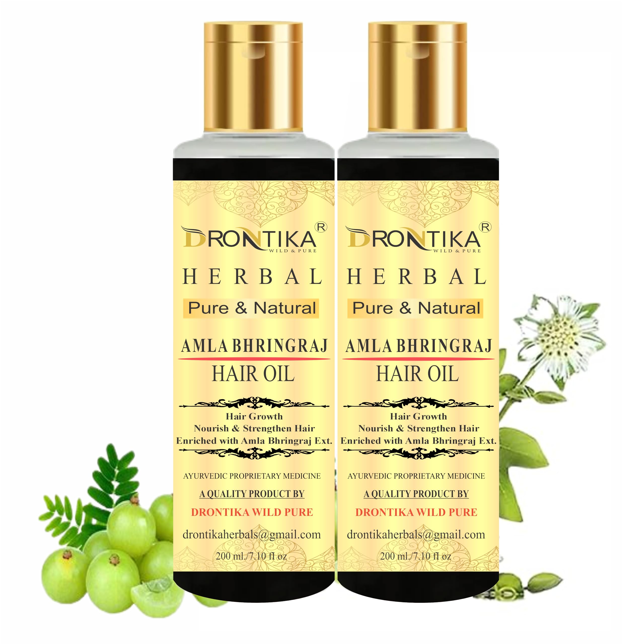Drontika Herbal Pure Natural Amla Bhringraj Hair Oil for Hair Growth, Nourishment & Strength - 2 Pack - Best for Dry, Damaged Hair & Scalp Care - Perfect for Daily Use & Hair Treatment