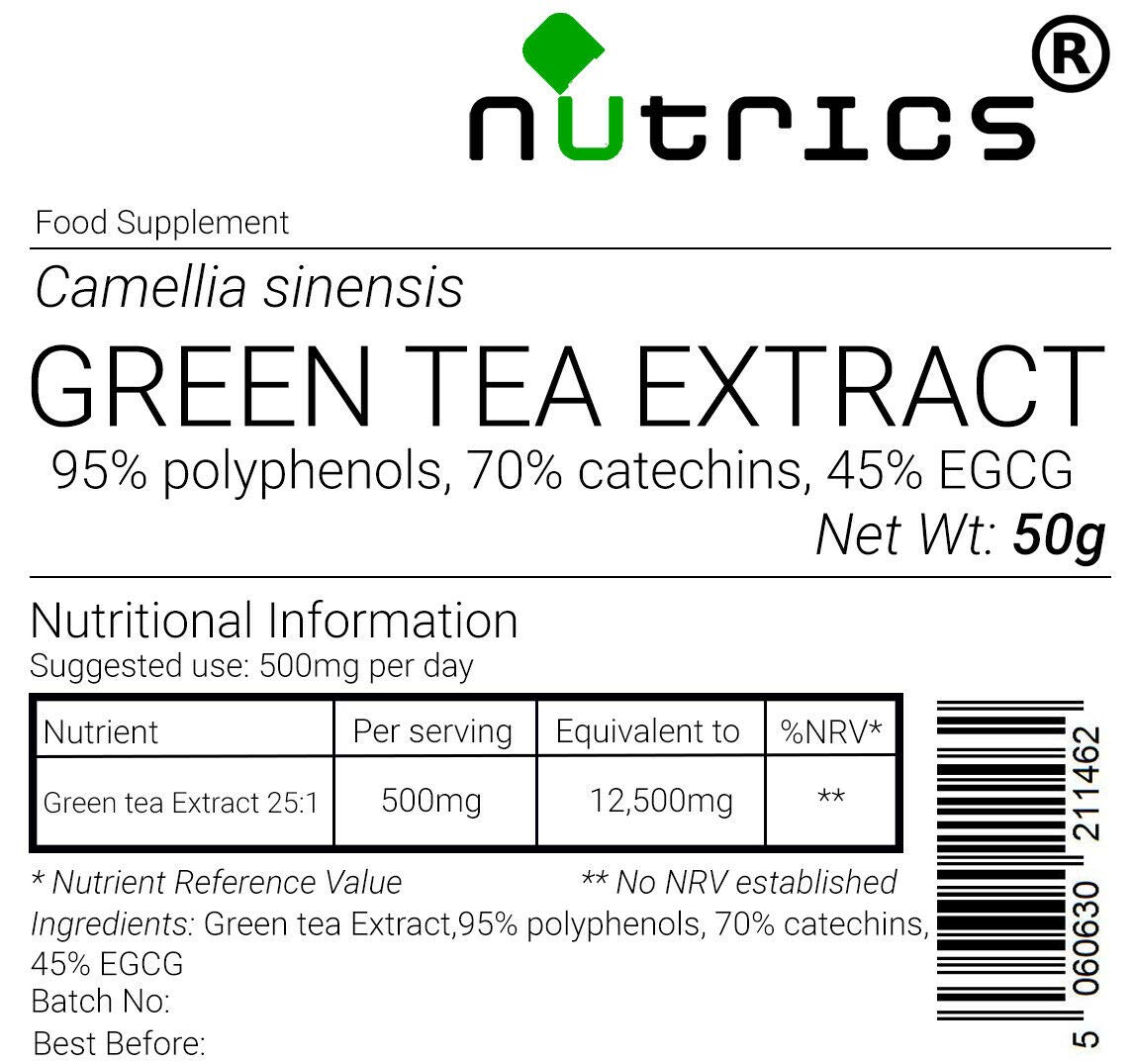 Nutrics® 25:1 Green Tea Extract Powder 1000g (1KG) | 95% Polyphenols, 70% Catechins, 45% EGCG | Premium Antioxidant Supplement for Weight Loss & Detox | Perfect for Tea Lovers & Health Enthusiasts