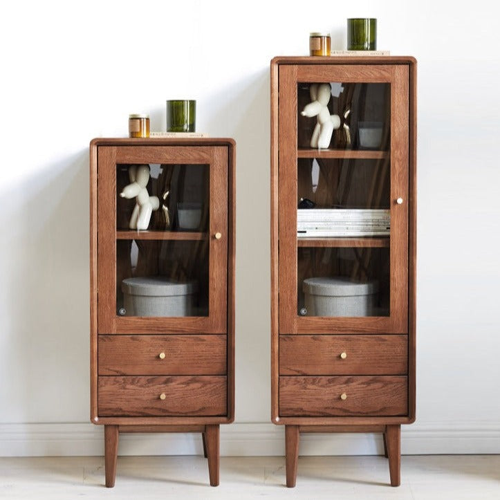 Solid Oak Wood Side Cabinet - Walnut Finish | Rustic Home Decor for Living Room, Bedroom & Entryway Storage