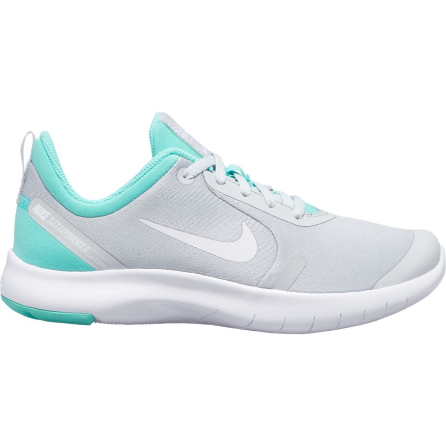 Nike Flex Experience RN 8 Youth Sneakers - Pure Platinum/White/Hyper Turquoise/Wolf Grey | Lightweight Running Shoes for Kids | Perfect for School, Sports & Daily Activities