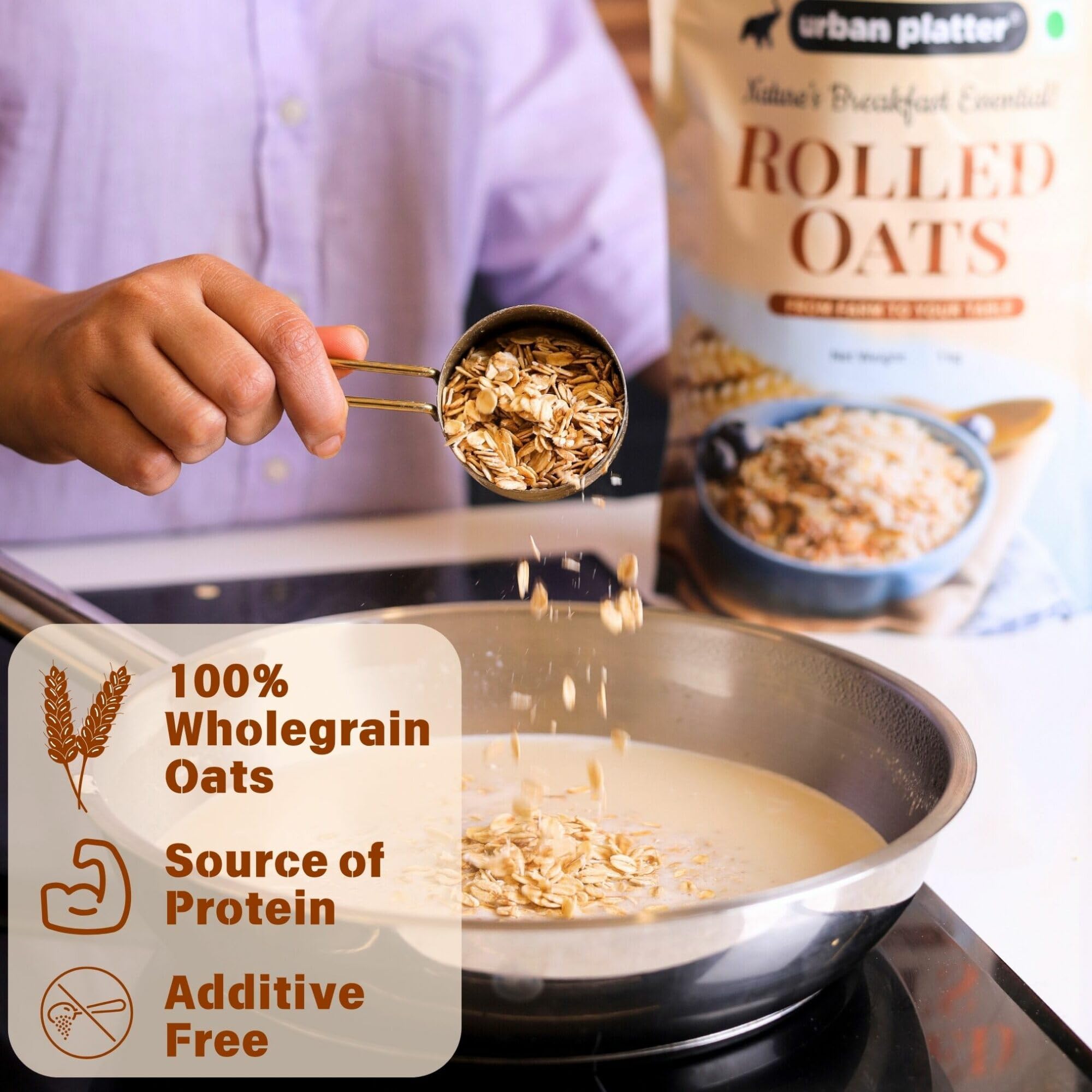 Organic Rolled Oats 1kg - High Fiber, Gluten Free, Non-GMO Breakfast Cereal - Perfect for Oatmeal, Smoothies & Baking - Healthy Whole Grain for Weight Loss & Heart Health