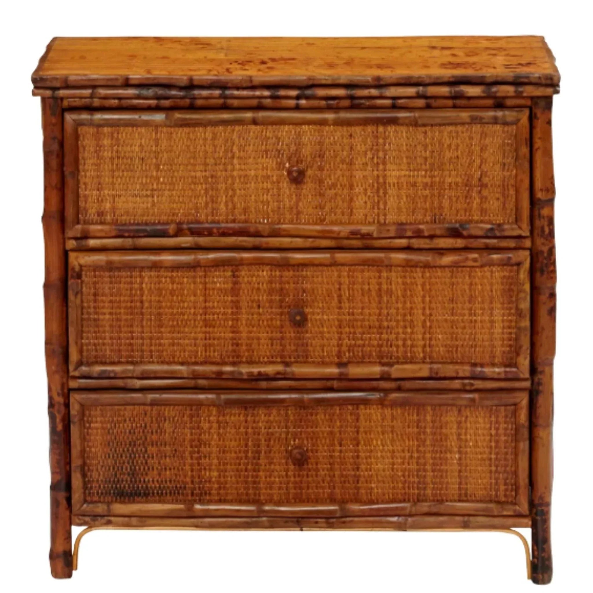 Antique Tortoise Three-Drawer Bachelor Chest - Vintage Wooden Dresser for Bedroom, Living Room & Office Storage