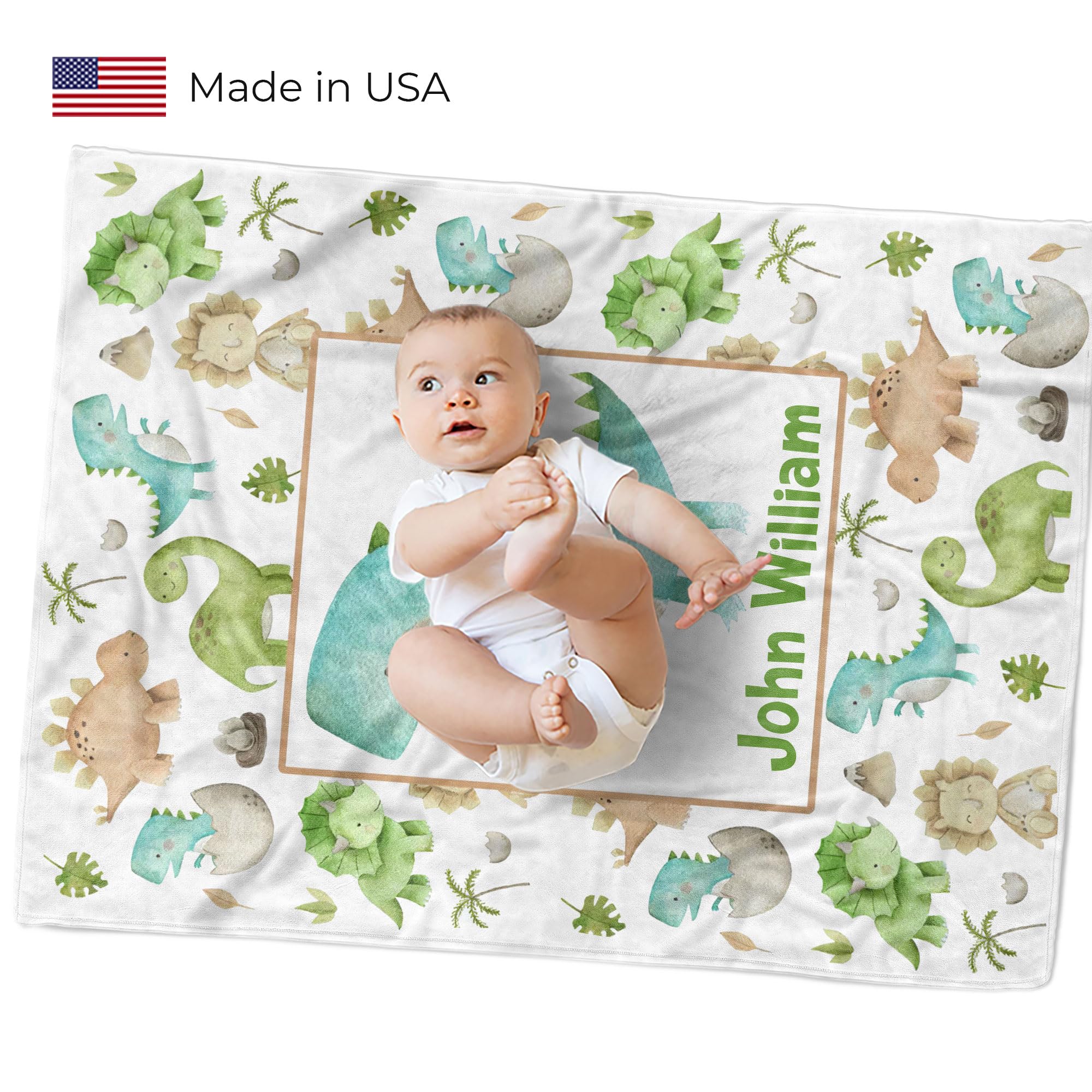 MDPrints Personalized Dinosaur Baby Blankets for Boys - Custom Name Embroidered Fleece Blanket - Soft & Cozy Newborn Gift for Baby Showers, Birthdays & Nursery Decor