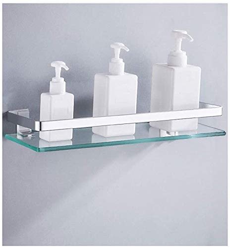 Premium Tempered Glass Bathroom Shelf - 60cm Wall-Mounted Shower Caddy, Towel Holder & Storage Organizer for Bathroom, Spa, or Dorm Room