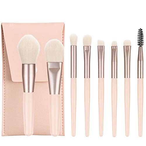 8Pcs Portable Travel Makeup Brush Set - Soft Wooden Handle Eye Shadow Powder Foundation Brushes for Professional Makeup Application | Perfect for Travel, Home & On-the-Go Touch Ups