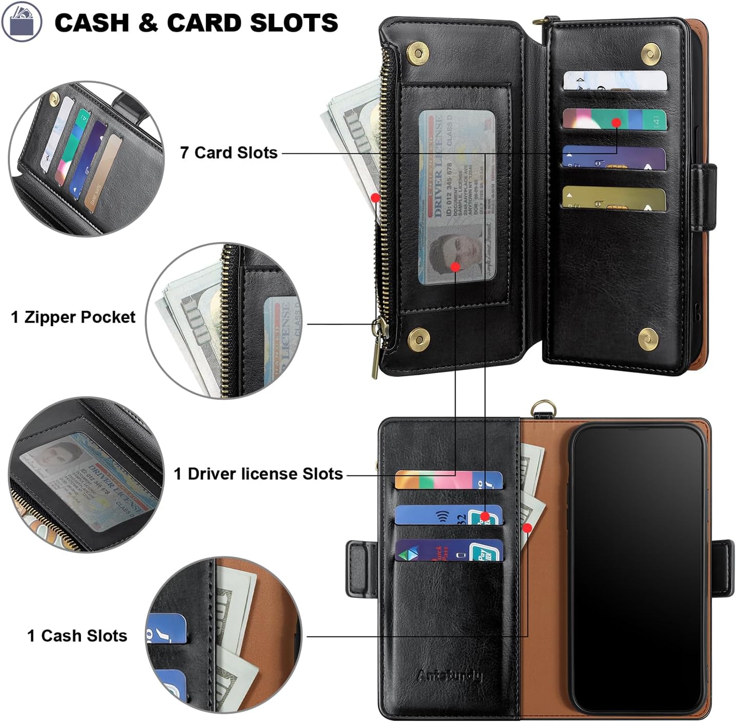 iPhone 16 Wallet Case with RFID Blocking - 3 Card Slots & Zipper Closure, Premium Leather Phone Cover for Men & Women (Red) - Perfect for Travel, Commuting & Daily Use