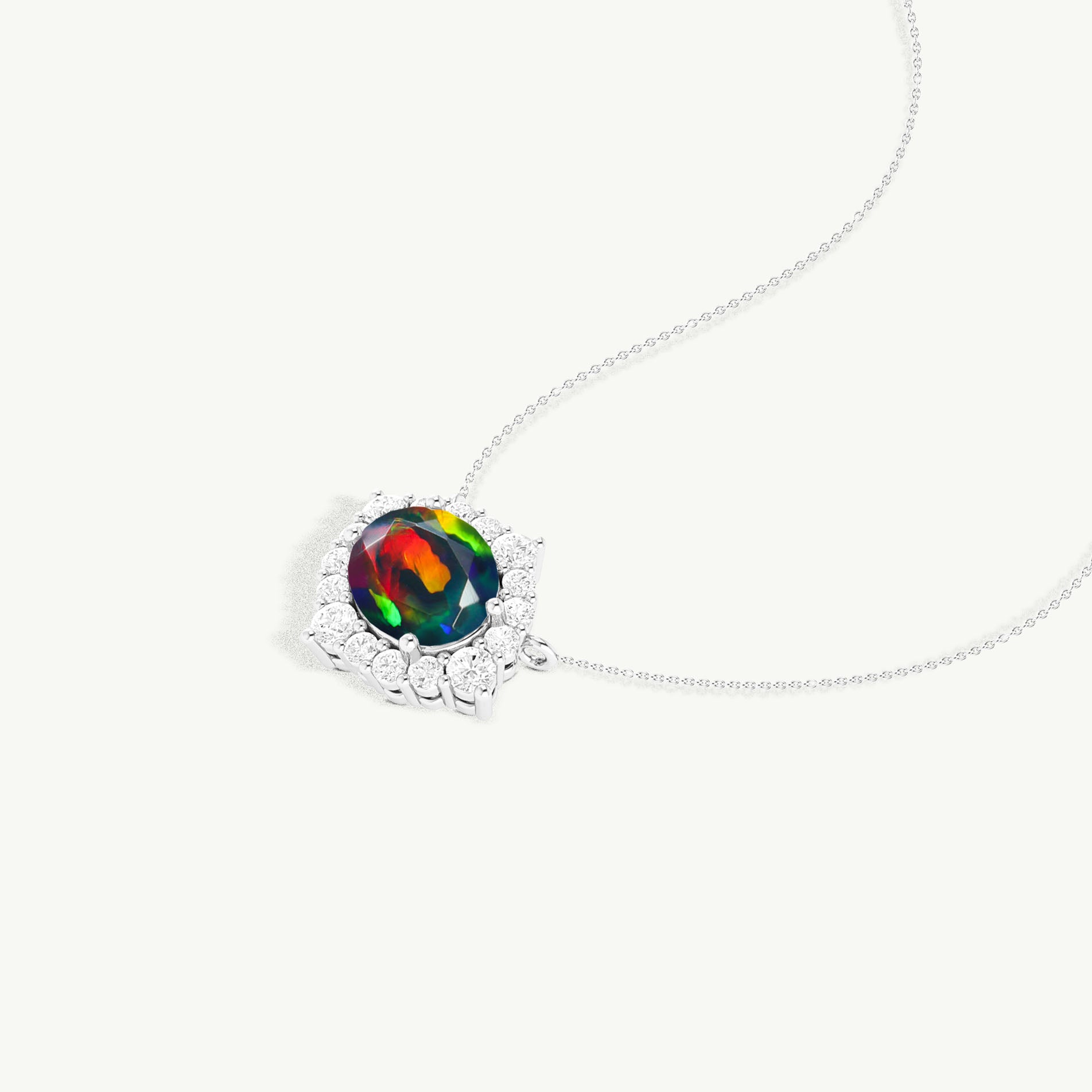 Natural Black Opal Oval Pendant Necklace with Zircon Halo - Elegant Jewelry for Women, Perfect for Weddings, Parties & Special Occasions