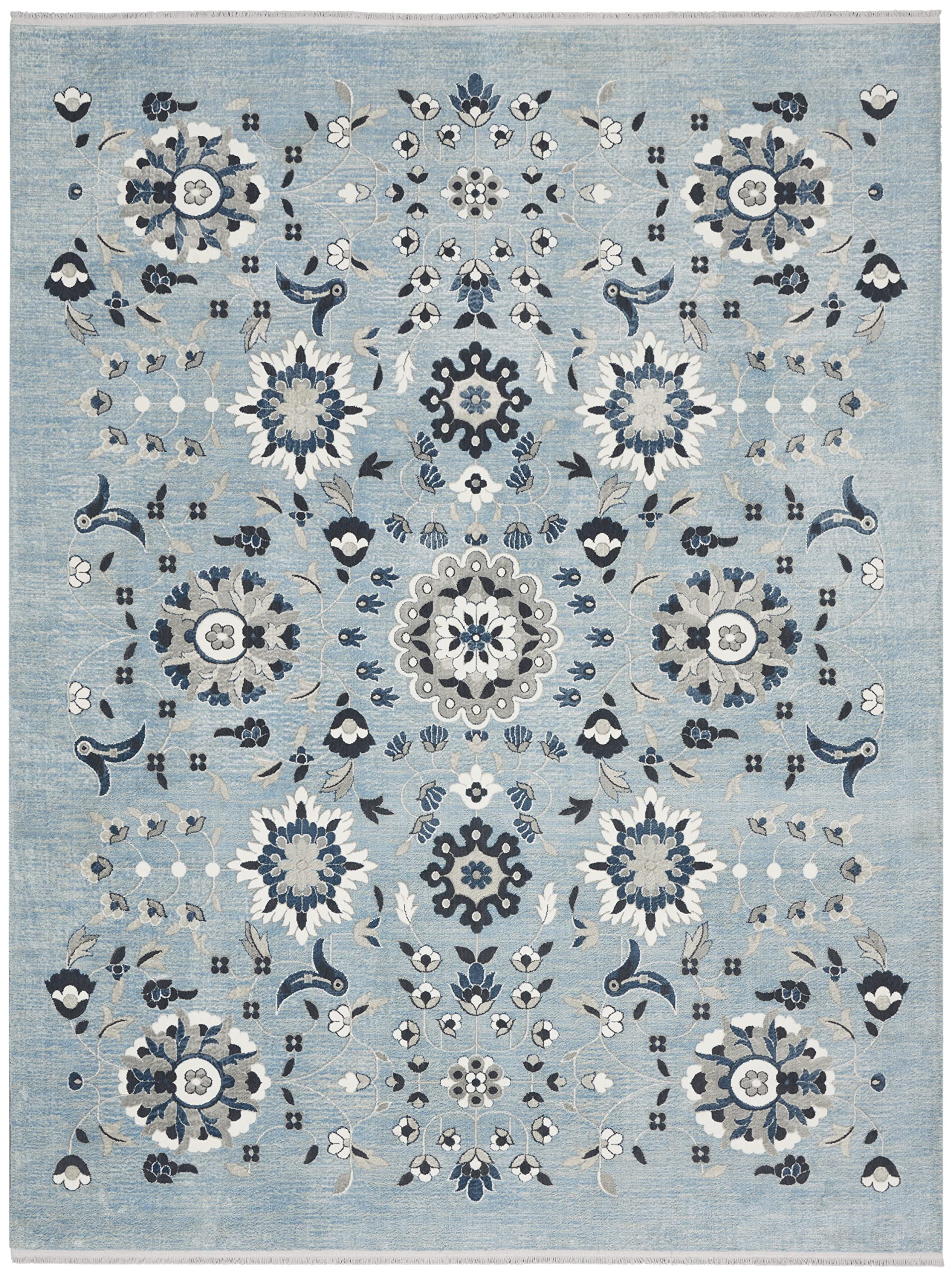 Nourison Lennox Light Blue Grey 9' x 12' Area Rug - Farmhouse Floral Design, Easy to Clean, Non-Shedding - Perfect for Bedroom, Living Room, Dining Room & Kitchen Decor | Home & Office Use