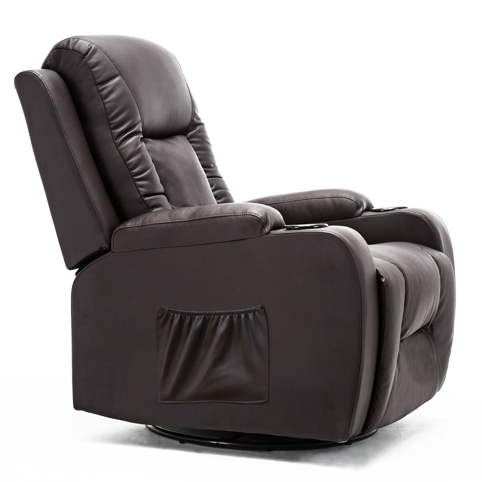 COMHOMA PU Leather Recliner Chair with Heat and Massage - Swivel Rocking Chair for Adults, Single Sofa Seat with Cup Holders & Side Pockets - Perfect for Living Room, Bedroom, Home Theater & Relaxation (Black)