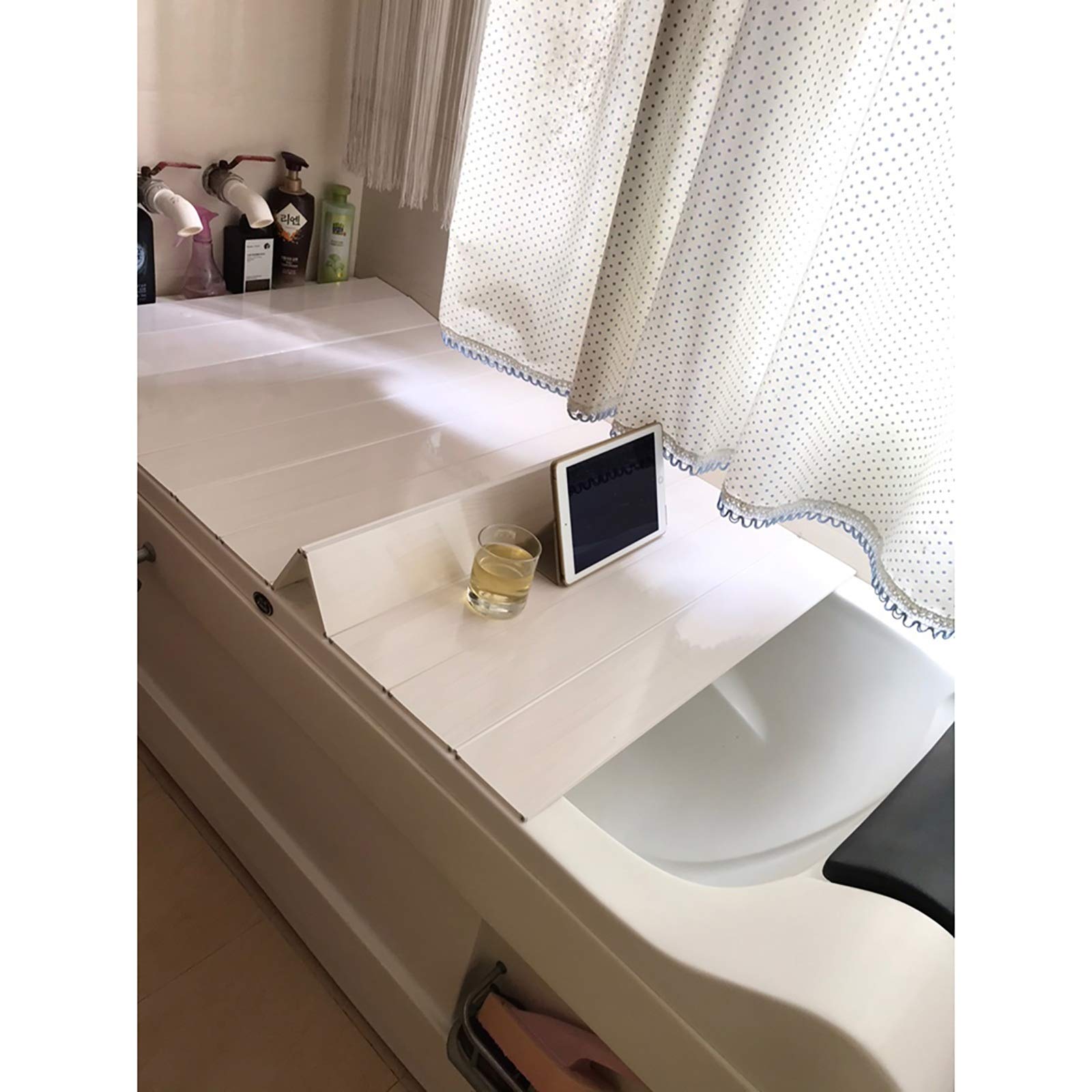 Foldable PVC Bathtub Tray with Anti-Dust Cover - Waterproof Bath Caddy for Phone, Books & Bath Essentials (142×75×0.6cm) - Perfect for Relaxing Baths, Spa Days & Home Storage Solutions