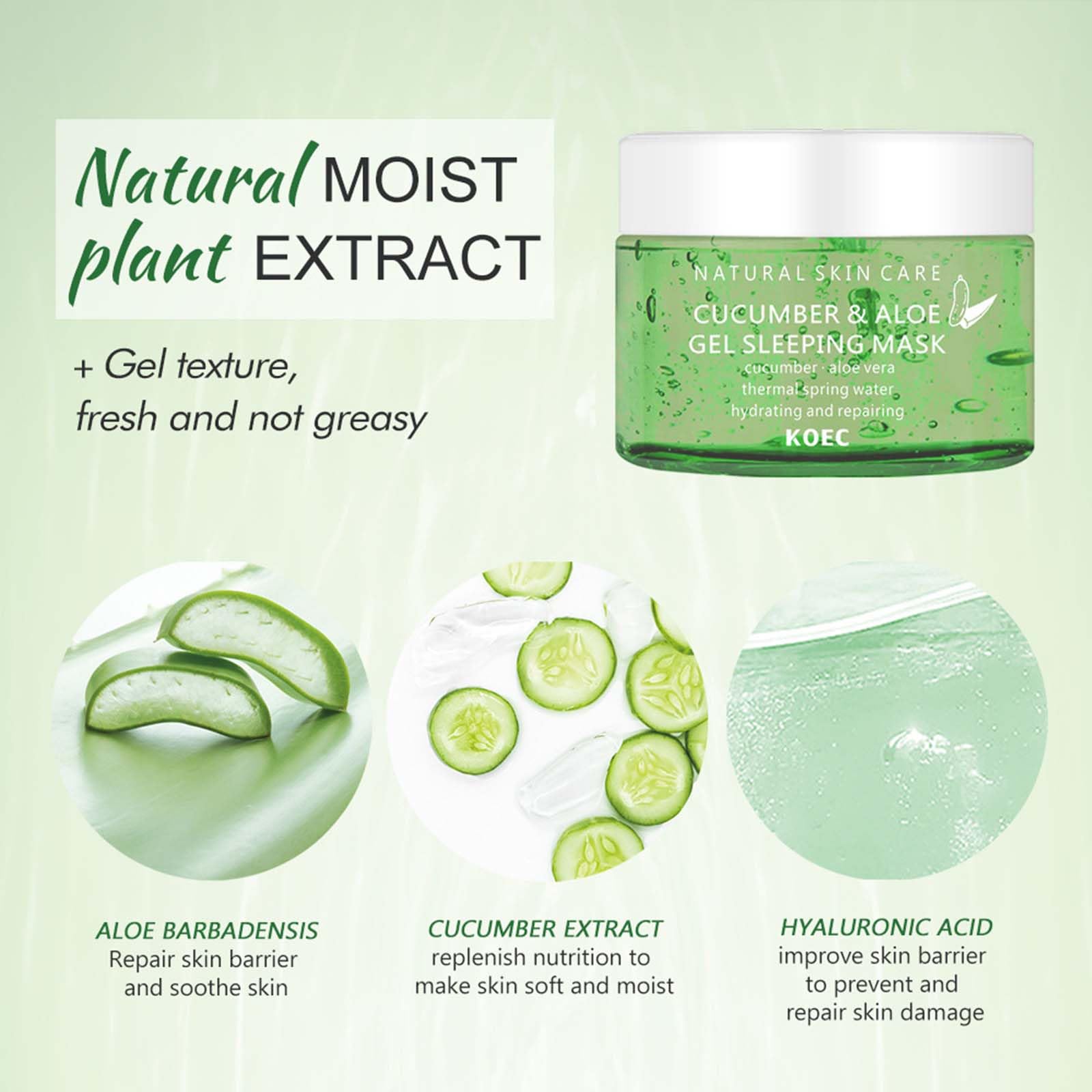 Aloe Vera & Cucumber Overnight Sleeping Mask - Hydrating Facial Night Mask for Dry, Dull Skin - Skin Repair & Texture Improvement - 5.29oz - Perfect for Nighttime Skincare Routine & Post-Travel Skin Recovery