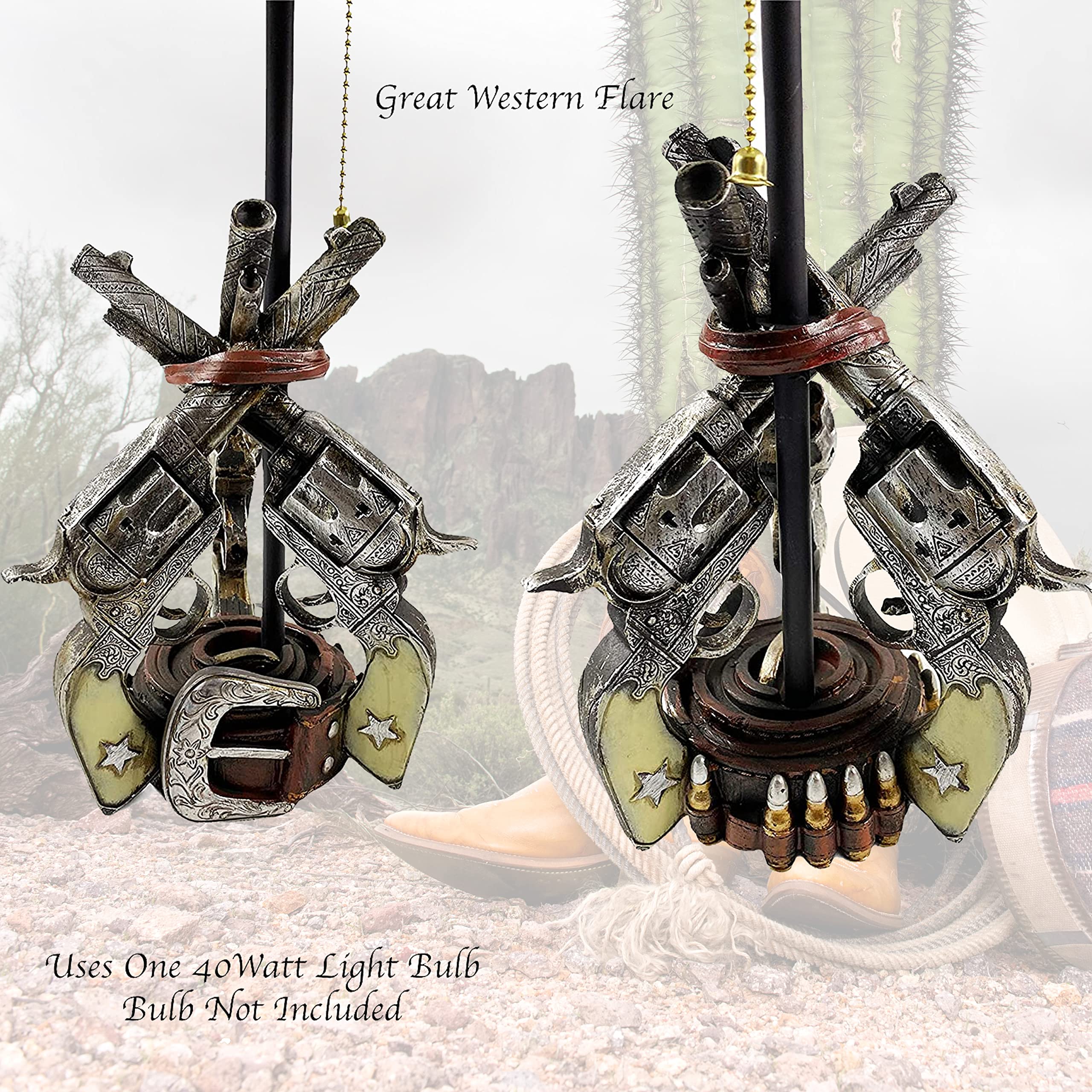 Western Cowboy Three Six Shooter Belt Table Lamp - Rustic End Table & Nightstand Light for Living Room, Bedroom, or Office Decor - Perfect for Western-Themed Spaces, Ranch Homes, and Cowboy Enthusiasts