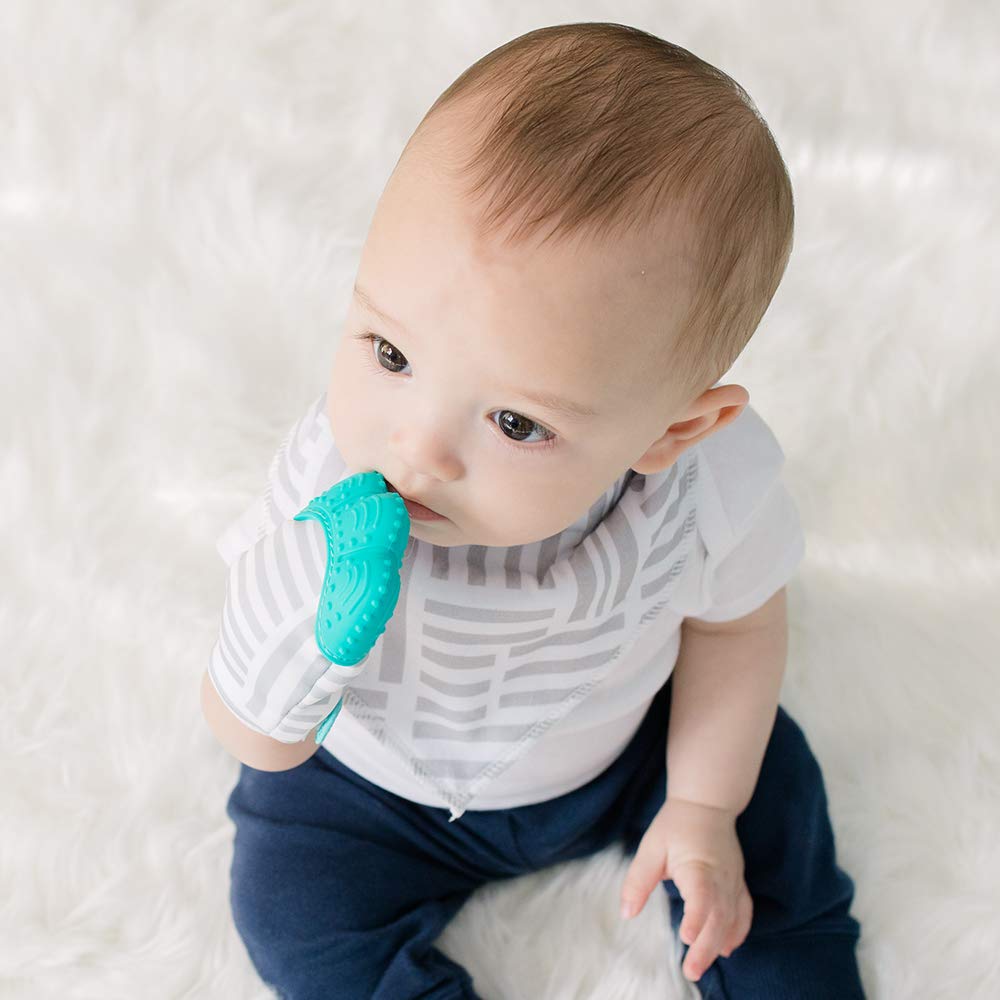 Bazzle Baby Teething Mitt - Soft Silicone Teething Mittens for Infants, Adjustable Strap Teething Gloves, Safe Chew Toys for Soothing Sore Gums (Geo Lines) - Perfect for On-the-Go Relief & Daycare Comfort