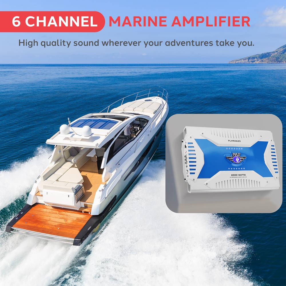 6 Channel Elite Series Marine Amplifier - High Power Waterproof Boat Audio System for Boats, Yachts & Marine Vehicles