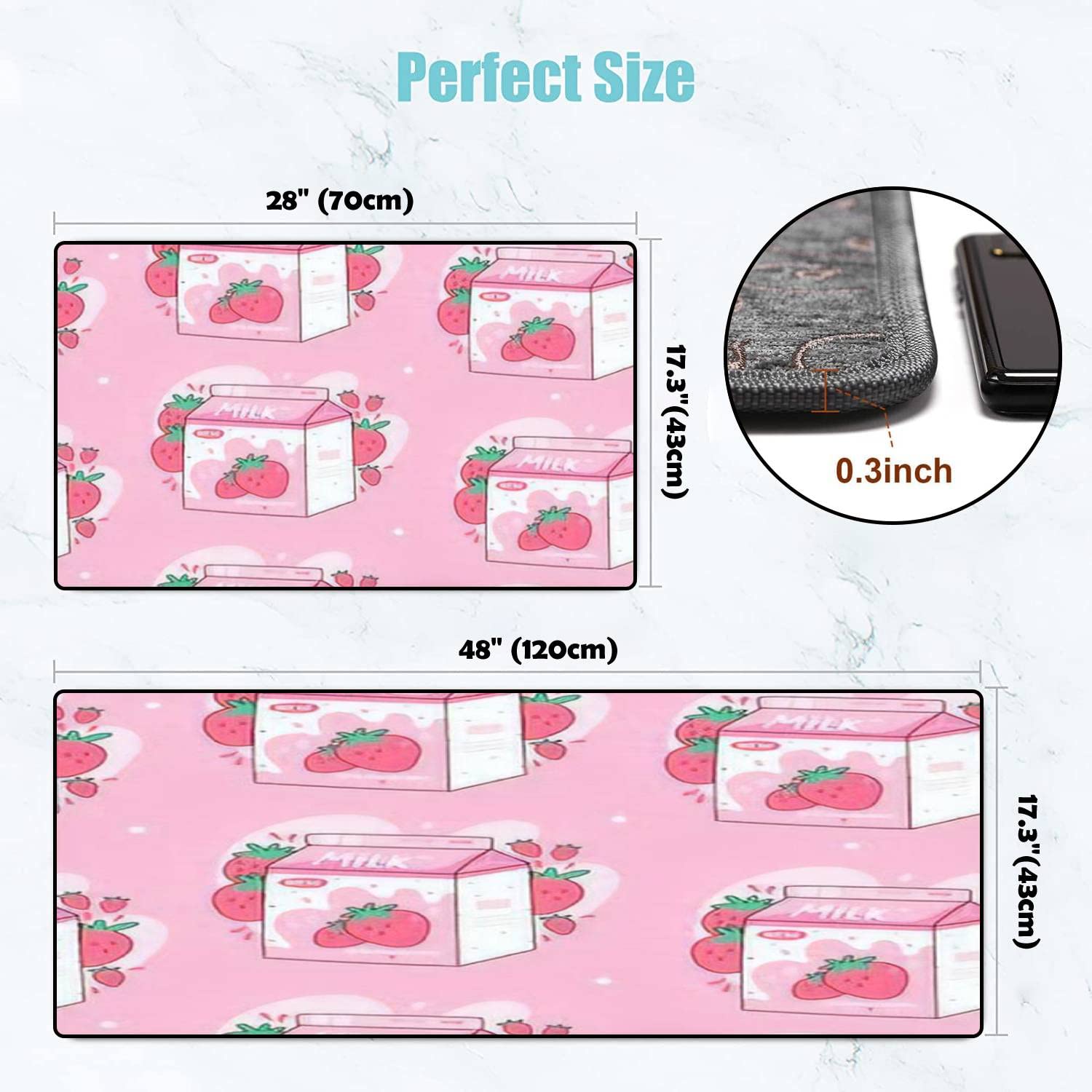 Non-Slip Washable Kitchen Rugs Set - Japanese Style Strawberry Milk Design, Anti-Fatigue Floor Mats for Kitchen, Bathroom & Entryway - Perfect for Home Decor and Comfortable Standing