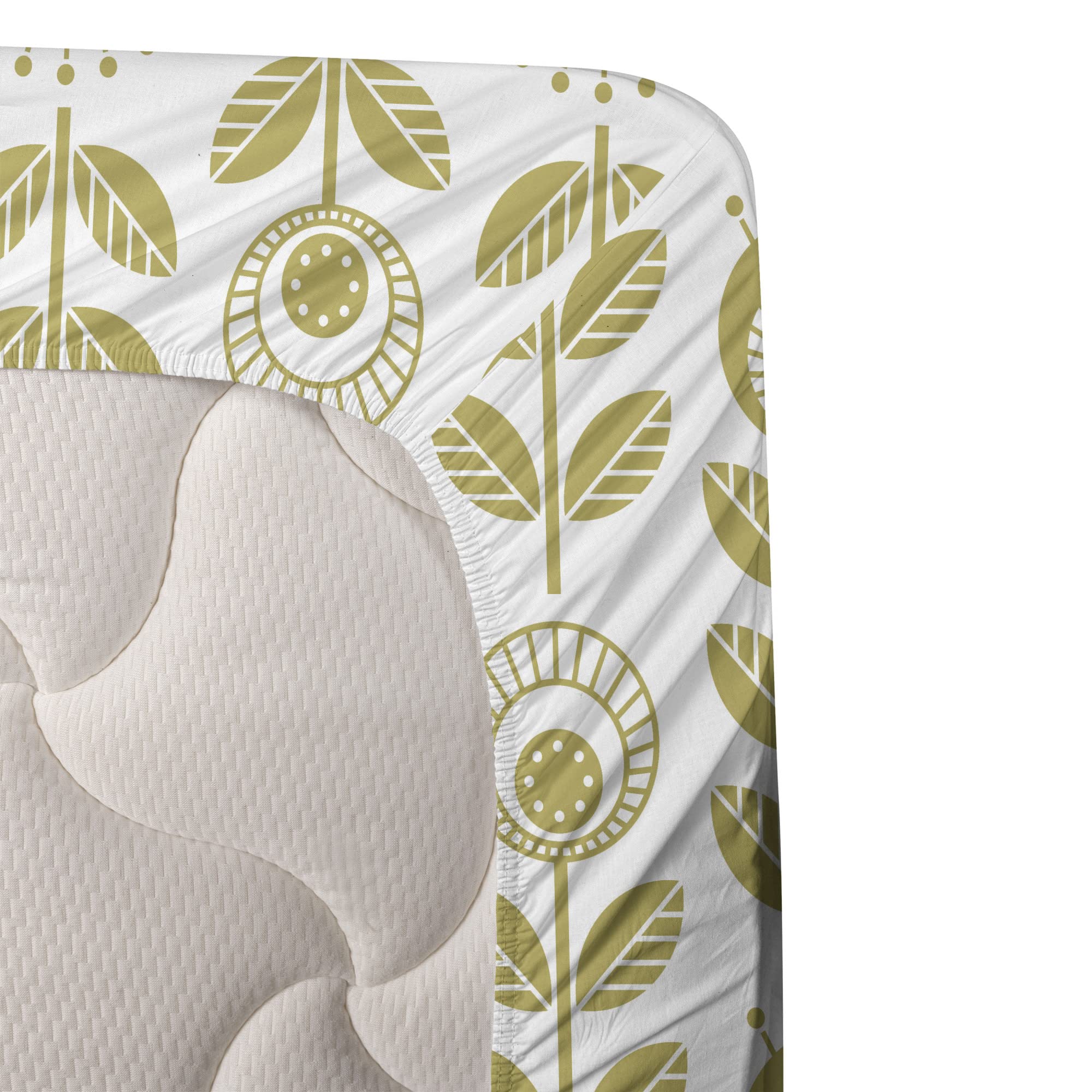 Ambesonne Floral King Sheet Set - 4 Piece Scandinavian Style Monochrome Flower Bedding with Fitted Sheet, Flat Sheet & Pillowcases - Khaki White - Perfect for Master Bedroom, Guest Room & Vacation Homes