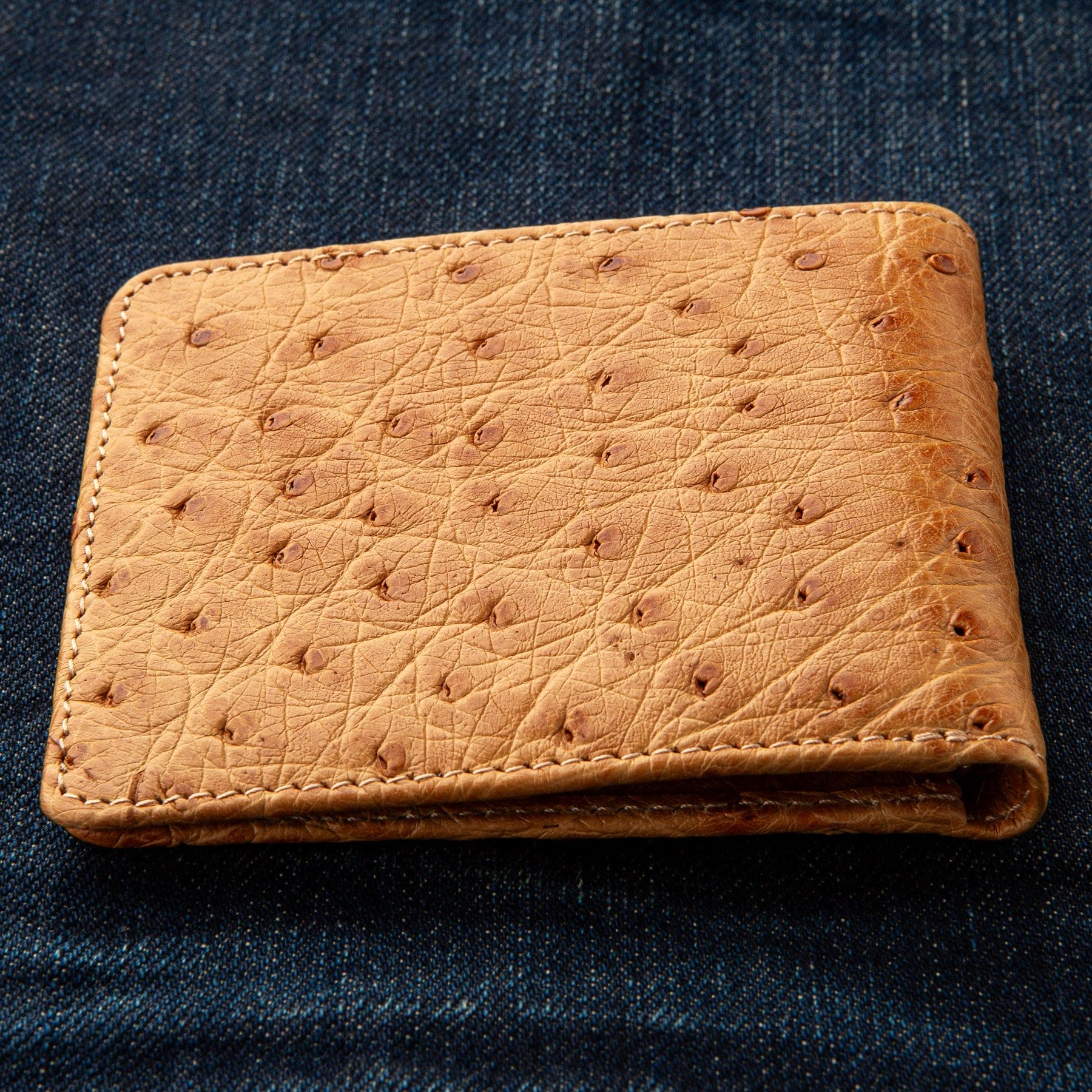 Genuine Ostrich Leather Bifold Wallet for Men - Tan Brown Luxury Slim Wallet - Perfect for Everyday Carry, Business & Travel