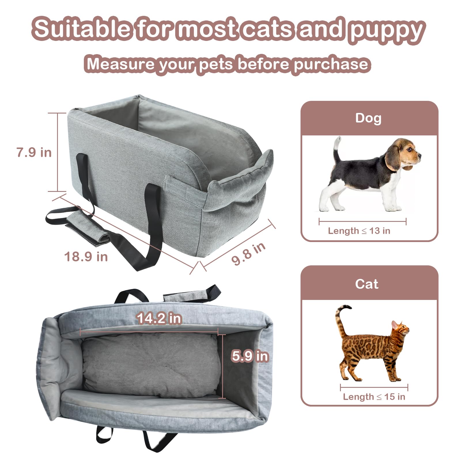 Premium Dog Car Seat Center Console - Adjustable Pet Booster Seat for Small Dogs & Cats Up to 22lbs - Safe Travel Accessory for Cars, SUVs & Road Trips