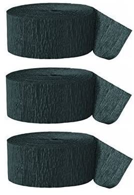 Unique Industries 81ft Black Crepe Party Streamers (Pack of 3) - Perfect for Birthday Decorations, Halloween Parties & Graduation Celebrations
