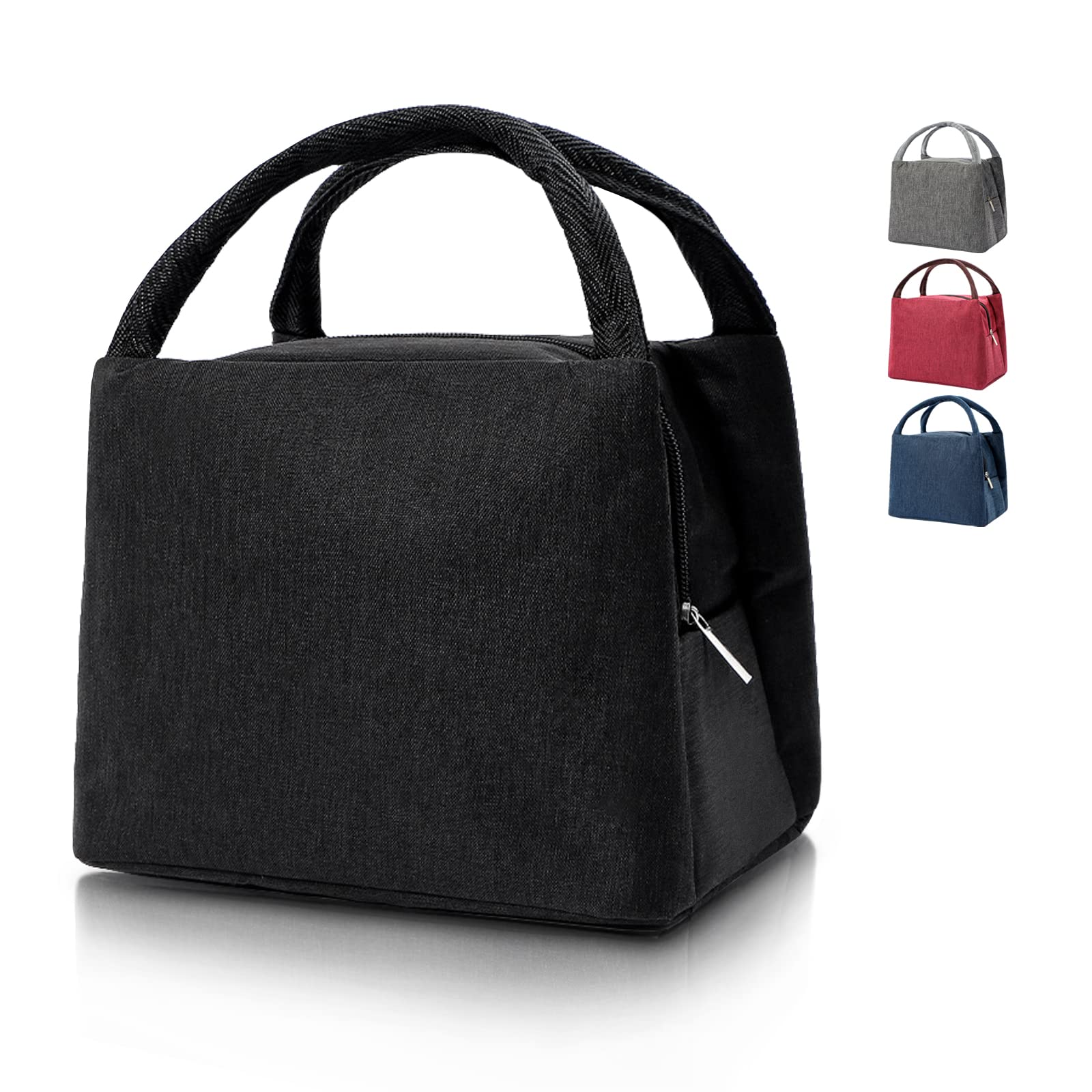 WOOMADA Insulated Lunch Bag for Women & Men - Reusable Waterproof Lunch Box Cooler Tote with Pockets | Perfect for Office, School, Picnic, Travel, Camping & Outdoor Activities (Black)