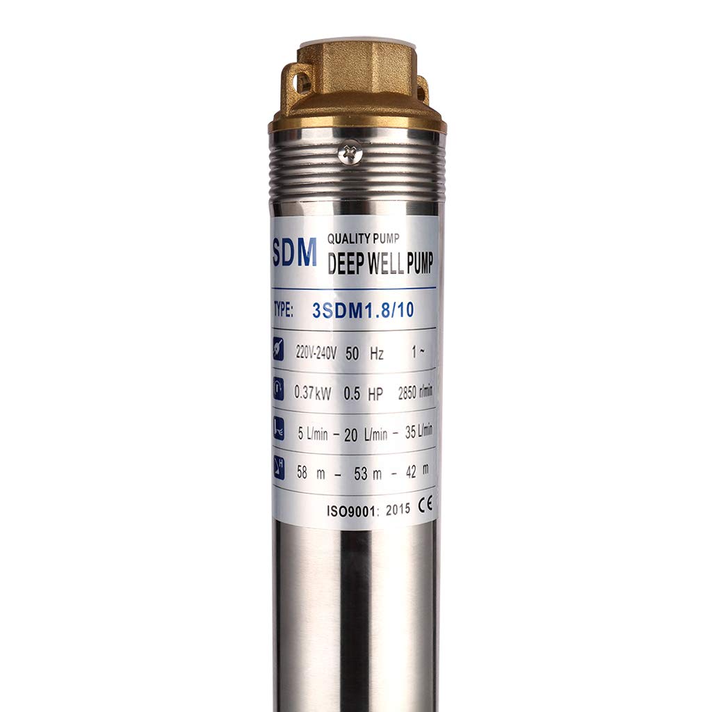 SHYLIYU 0.25KW/0.33HP Deep Well Submersible Pump 3 Inch 220-240V 50Hz for Water Supply up to 39m - Ideal for Home, Farm & Irrigation Systems