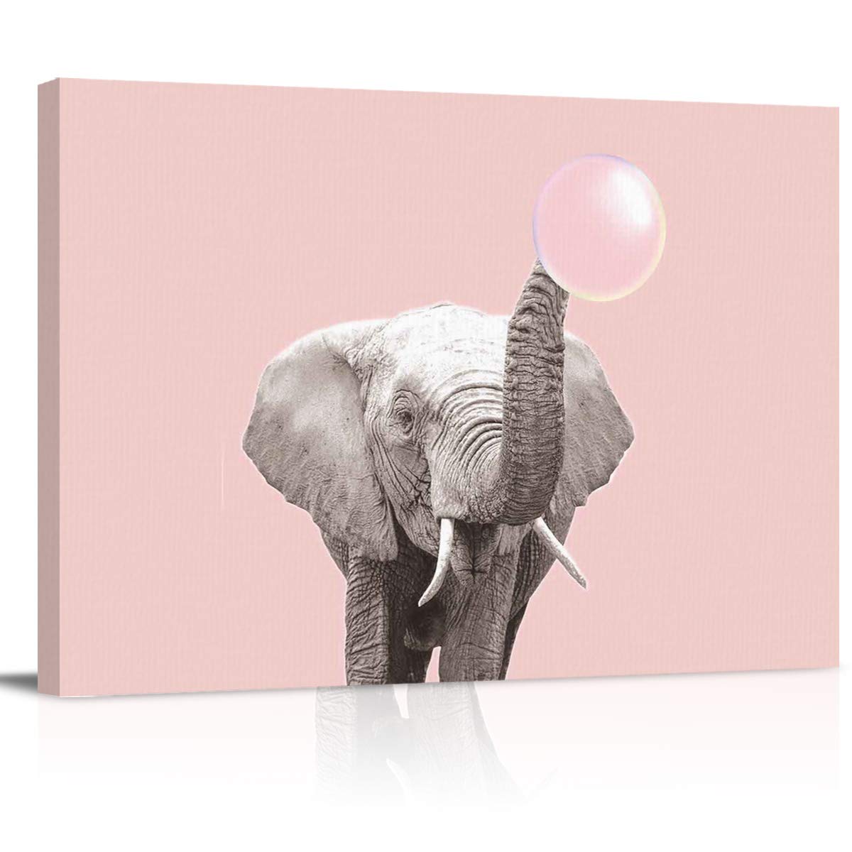 Greaben Elephant Blowing Bubbles Canvas Wall Art - Framed Modern Painting for Living Room & Bedroom Decor - Ready to Hang 20x28 Inch - Perfect for Nursery, Kids Room & Office Spaces