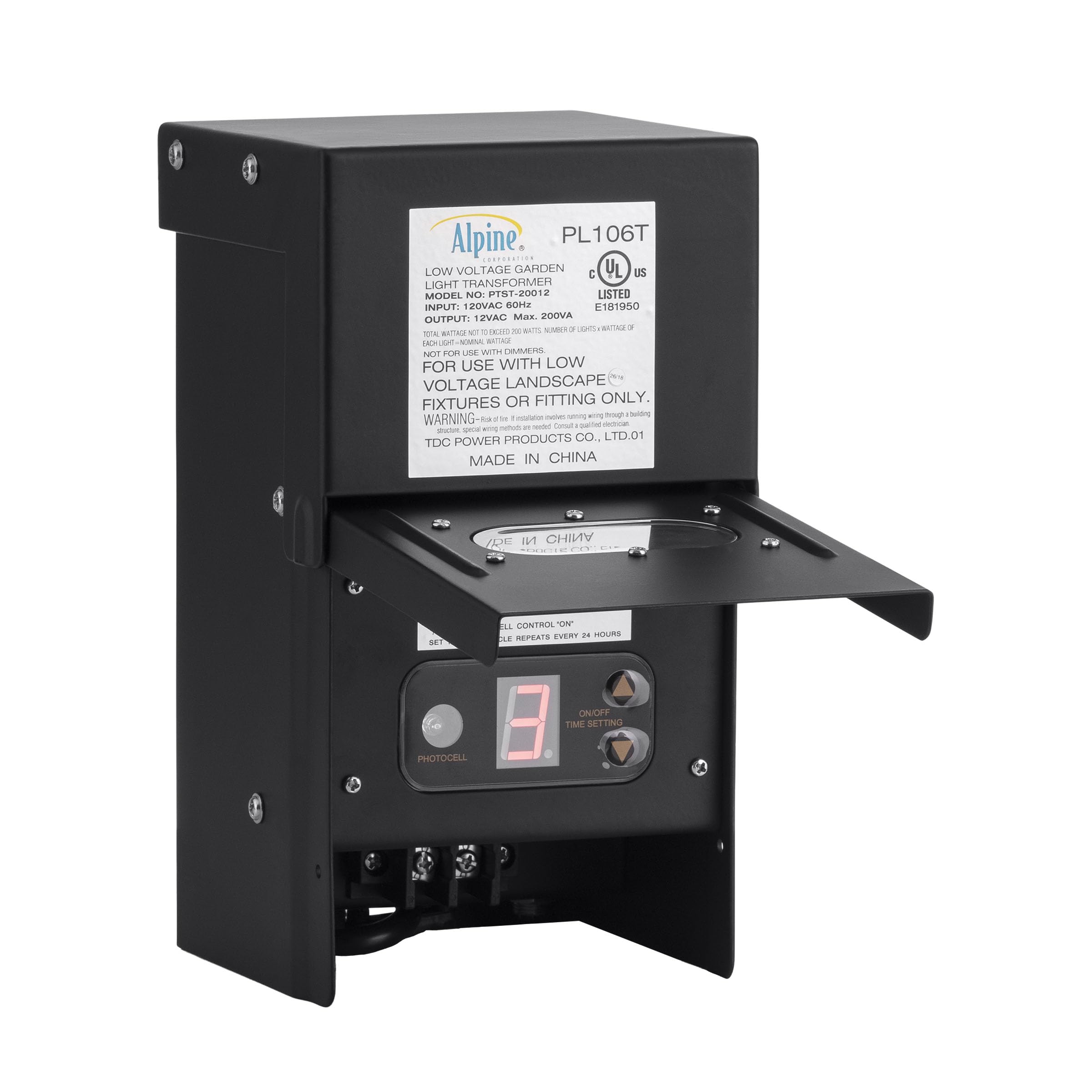 Alpine Corporation 200W Outdoor Transformer with Photocell & Timer for Ponds, Fountains, Waterfalls - Perfect for Garden, Patio & Landscape Lighting