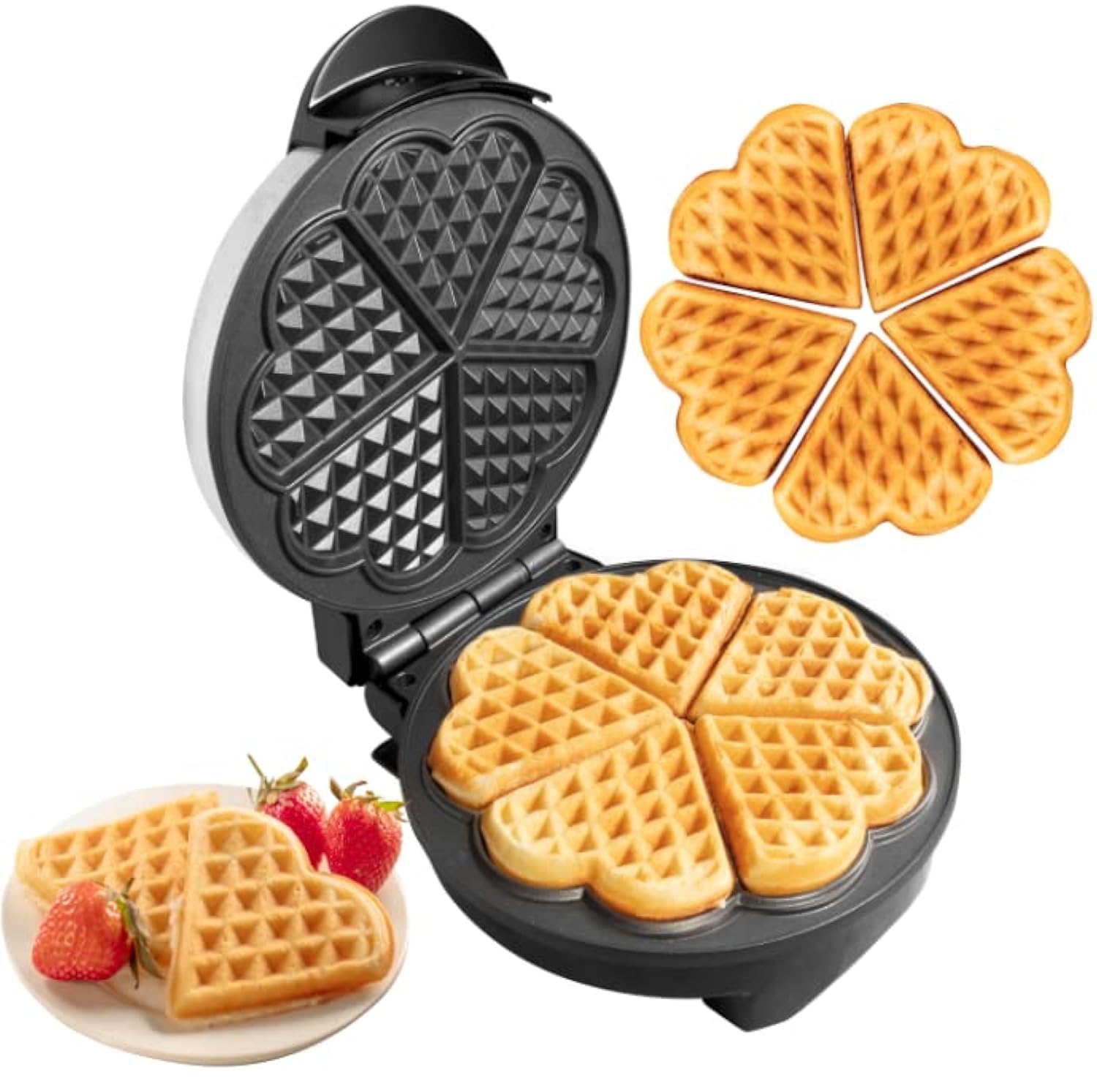 CucinaPro Heart Waffle Maker - 5 Heart Shaped Nonstick Electric Waffle Iron with Adjustable Browning Control - Perfect for Valentine's Day Breakfast, Anniversary Gifts & Romantic Brunch - Easy Clean Kitchen Appliance for Her
