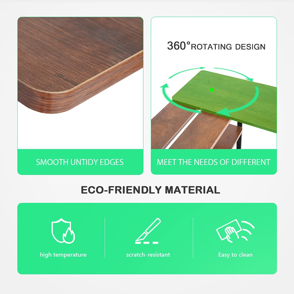 360° Rotating Sofa Side Table with Coral Flower Design - Dark Oak Finish for Living Room, Office, and Snack Table Use