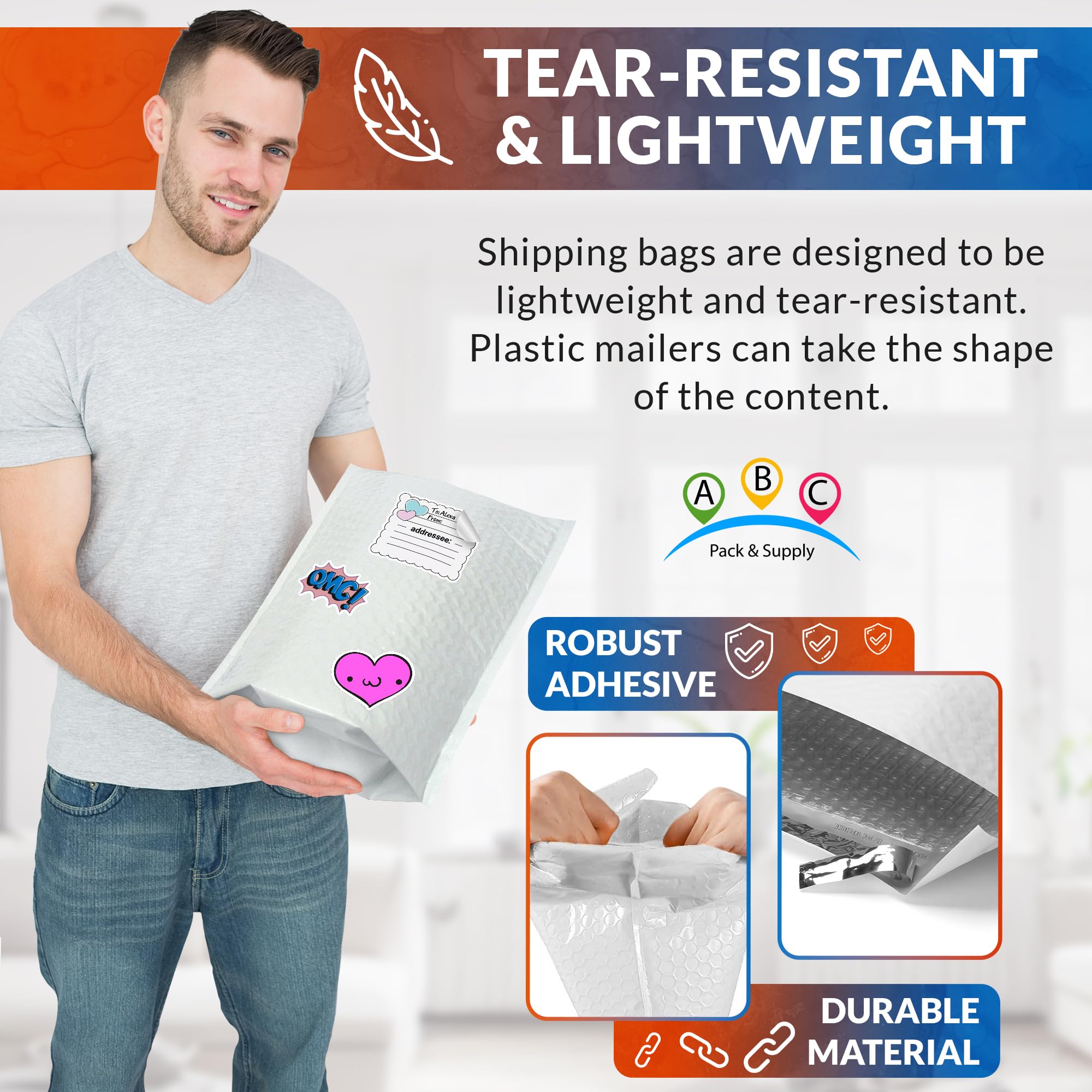 ABC PACK & SUPPLY White Gusseted Bubble Mailers 8.5