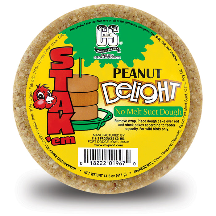 Peanut Delight Suet Stak'em - Set of 6 High Energy Bird Feed Cakes for Wild Birds - Perfect for Backyard Bird Feeding & Attracting Woodpeckers, Nuthatches & Chickadees