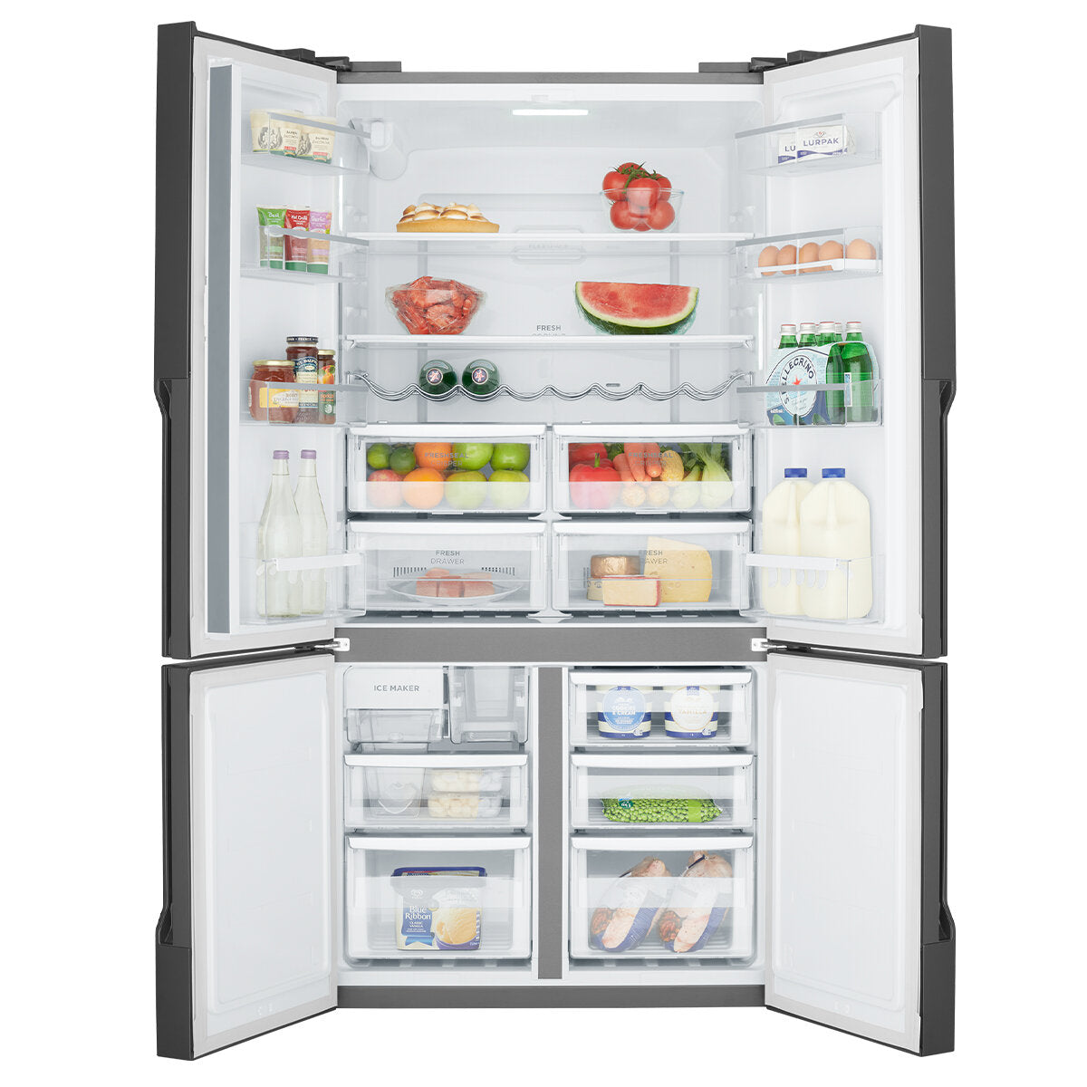 Westinghouse 564L Plumbed French Door Refrigerator with Quad Doors in Matte Black - WQE5650BA | Perfect for Large Kitchens, Restaurants & Entertaining Spaces