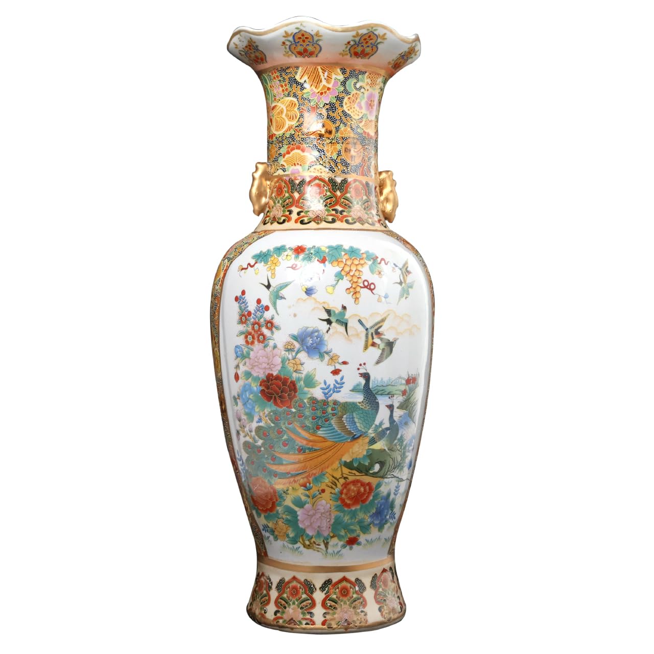 Japanese Satsuma Fluted Vase with Handles - Antique Oriental Ceramic Vase for Home Decor, Wedding Centerpiece & Gift Idea
