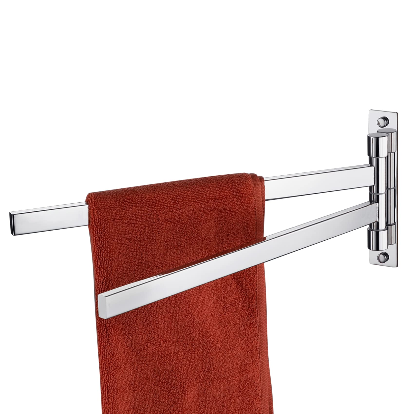 KOKOSIRI 2-Arm Swivel Towel Bar - Swing Out Hand Towel Holder for Bathroom, Kitchen & Toilet - Wall Mounted Chrome Stainless Steel (B5007CH-A2) - Perfect for Small Spaces & Convenient Access to Towels