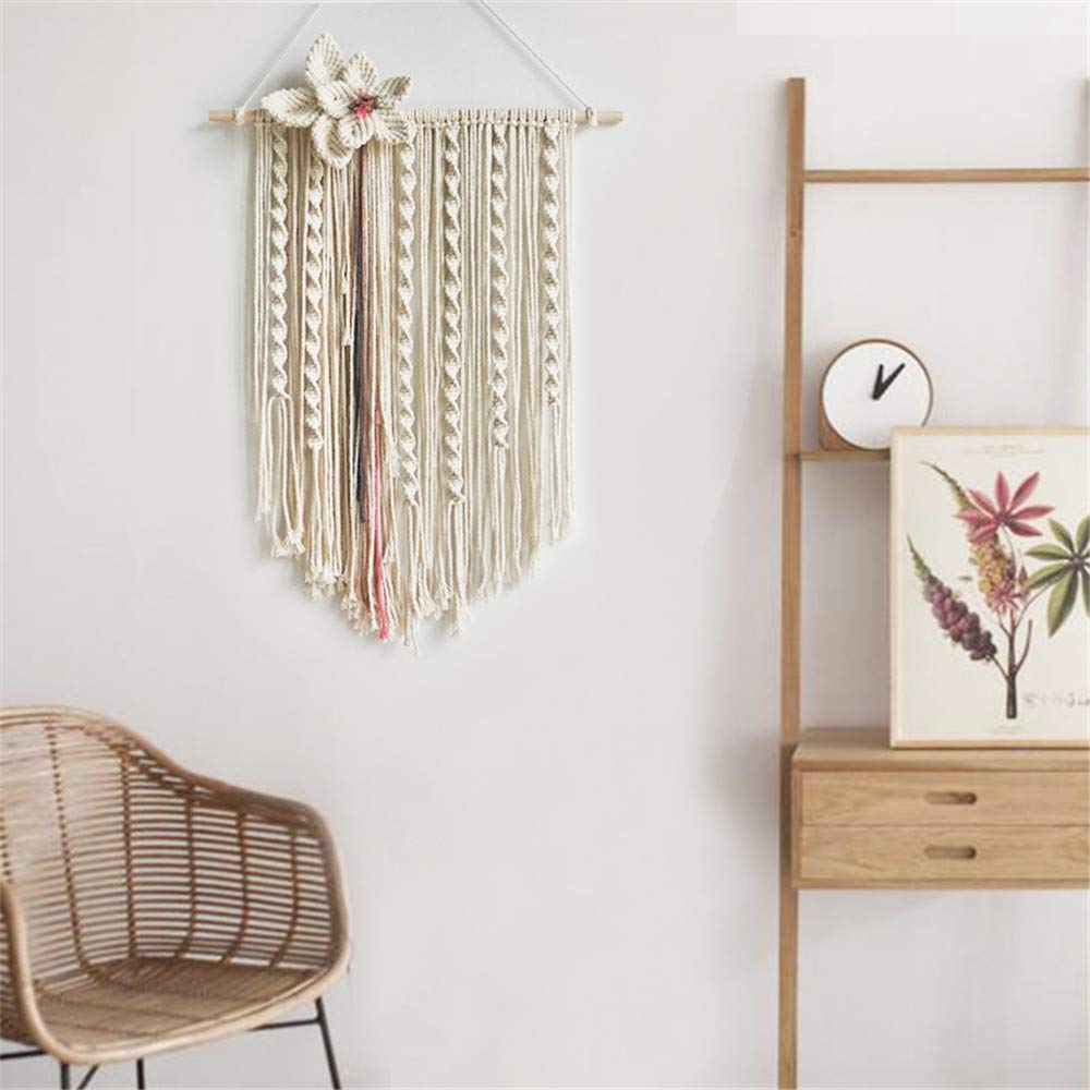 Handmade Boho Macrame Wall Hanging - White Cotton Cord for Living Room Decor