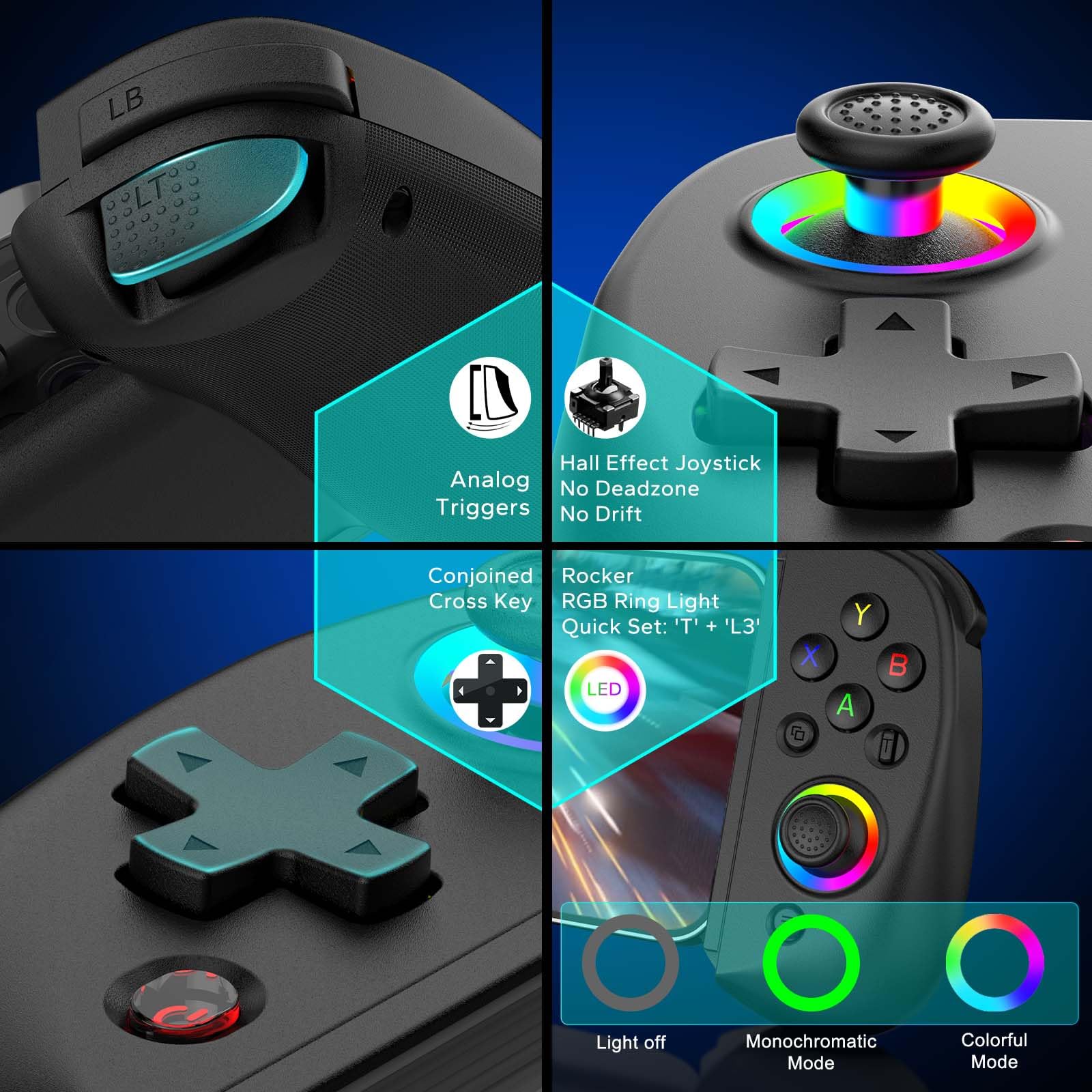JOSO Wireless Mobile Gaming Controller for iPhone, iPad, Android & PC - Hall Effect Joysticks, Compatible with Nintendo Switch, PS Remote Play, COD, Genshin Impact & Cloud Gaming (Black) - Perfect for Mobile & Console Gaming at Home or On-the-Go