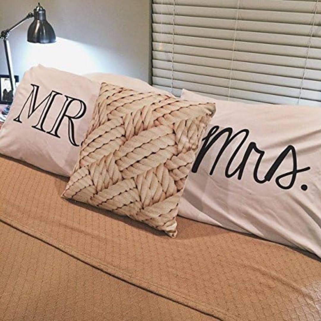 Mr and Mrs Pillowcases Set - His & Hers Queen Size Anniversary Wedding Gift for Couples - Romantic Bedroom Decor for Newlyweds, Valentine's Day & Special Occasions